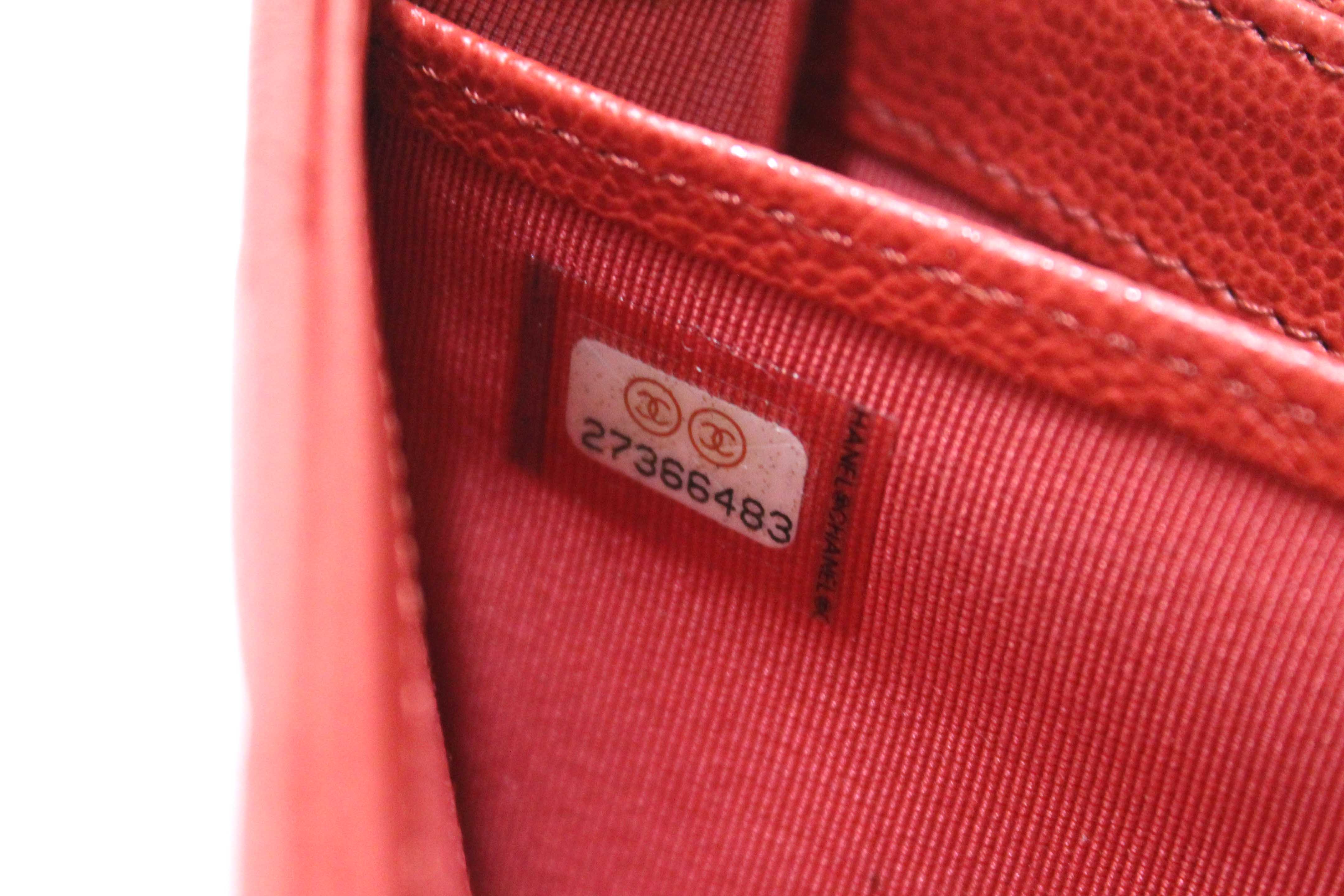 Authentic Chanel Red Quilted Caviar Leather CC Box Flap Long Wallet