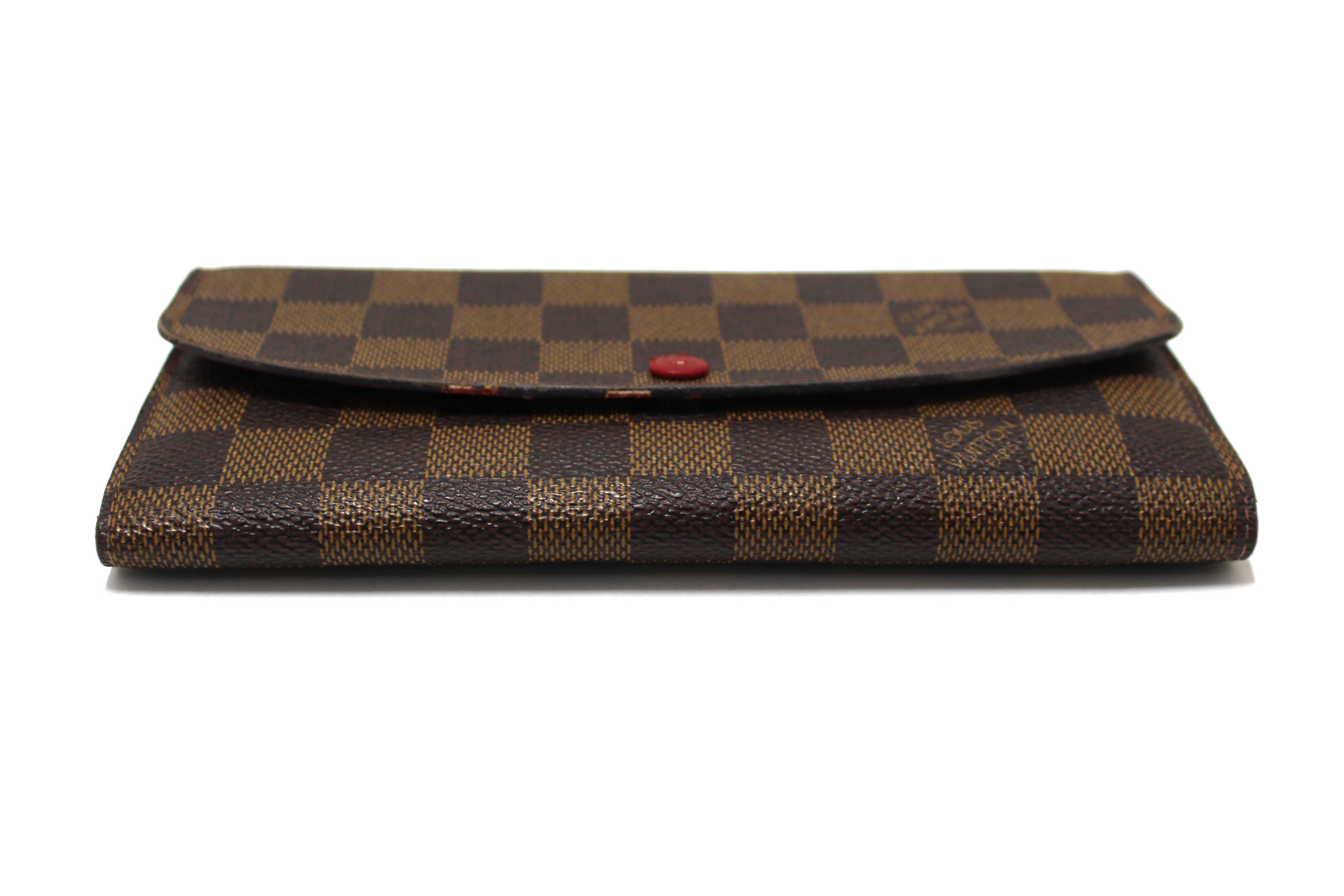 Authentic Louis Vuitton Damier Ebene Canvas Emilie Wallet Red