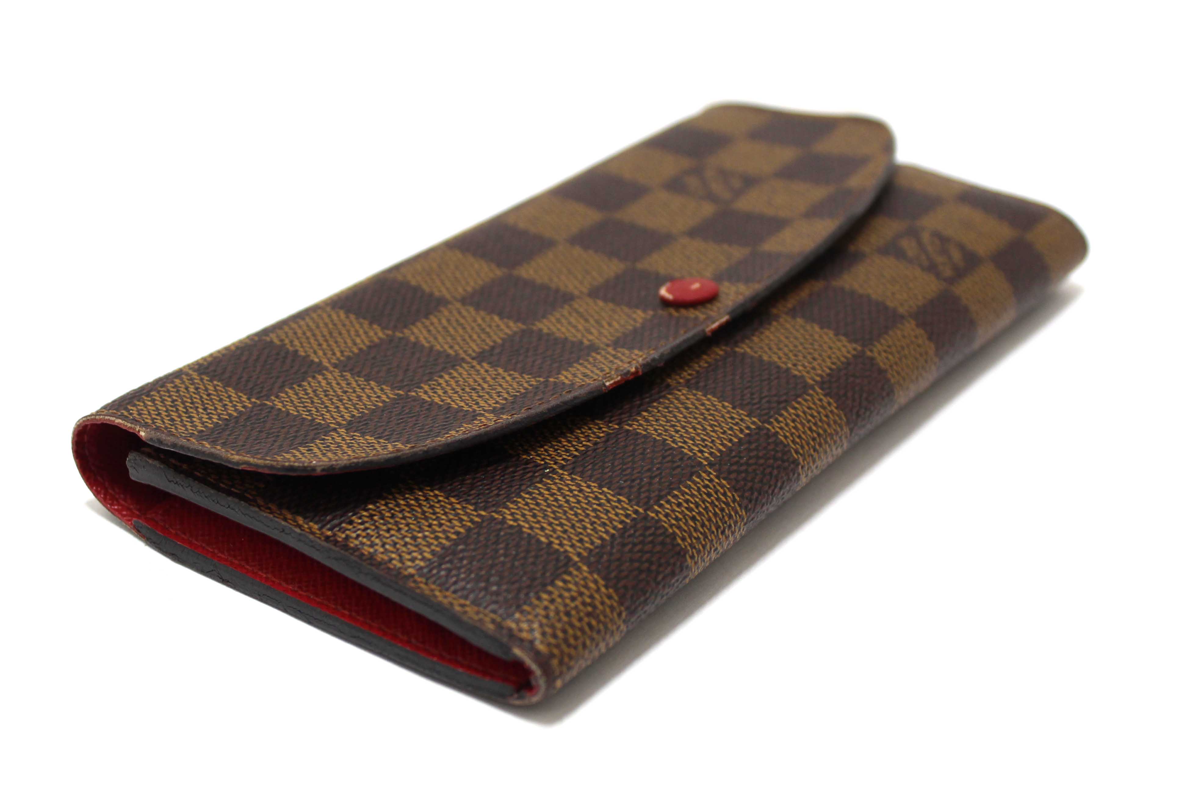 Authentic Louis Vuitton Damier Ebene Canvas Emilie Wallet Red