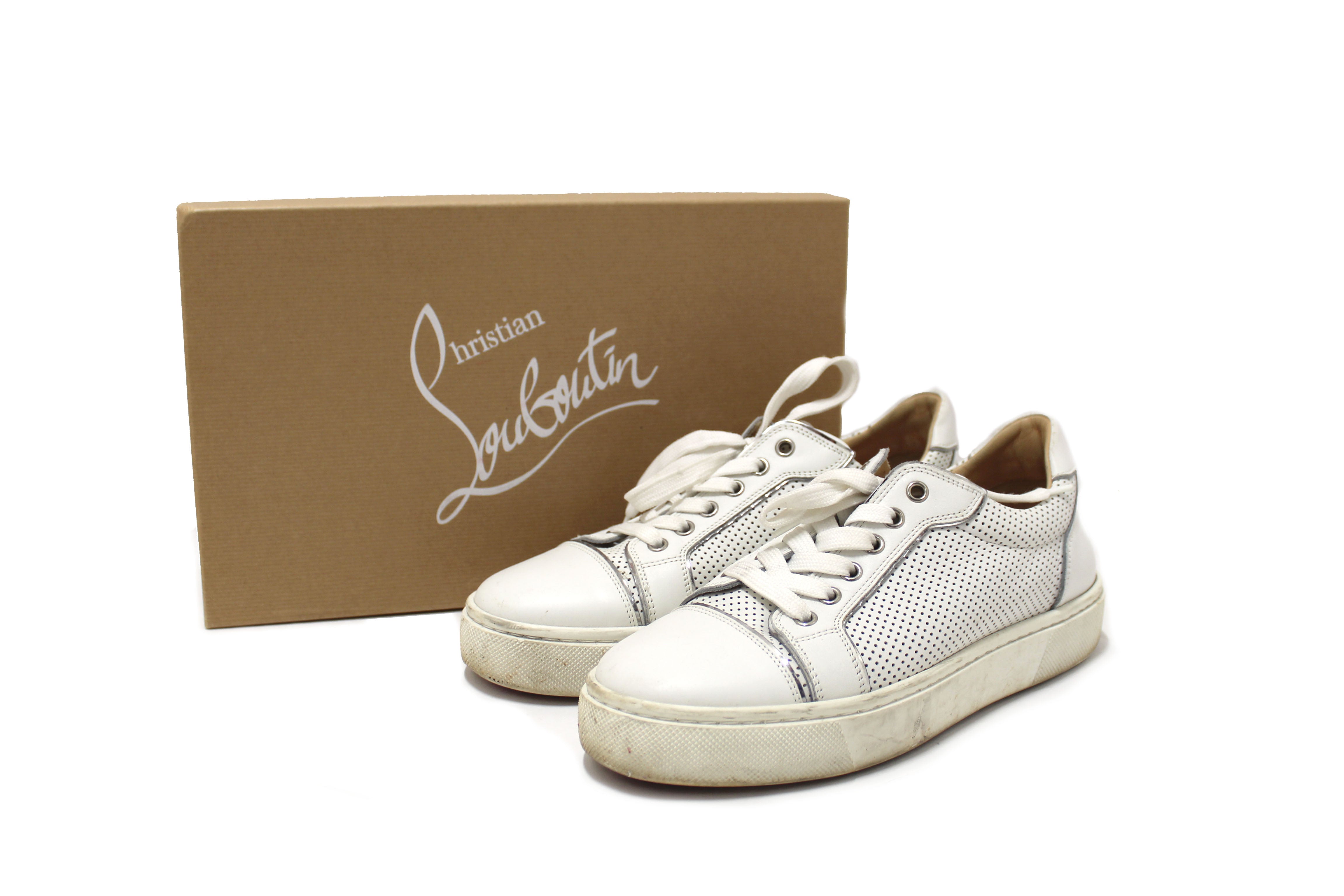 Authentic Christian Louboutin White and Silver Vieirissima Sneaker Size 39