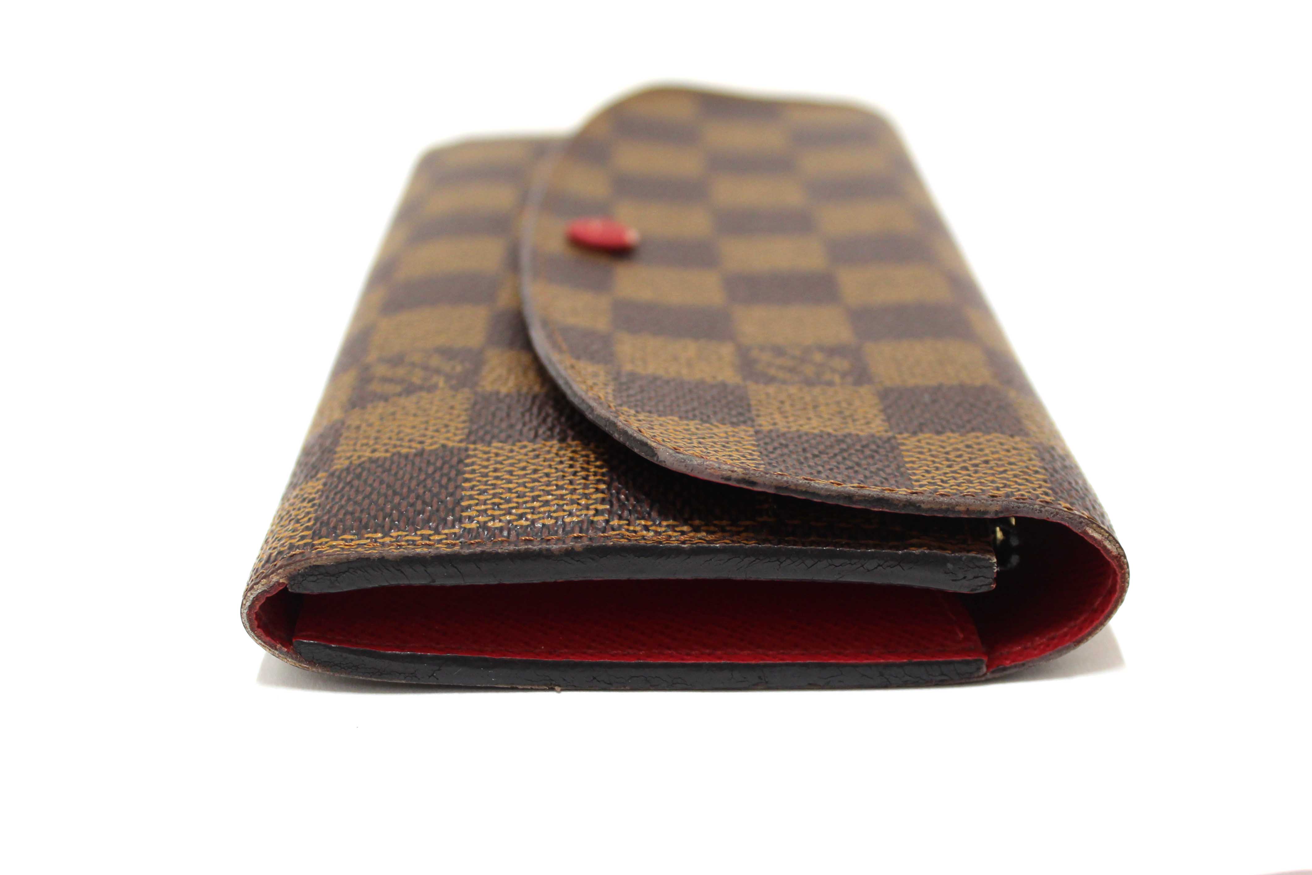 Authentic Louis Vuitton Damier Ebene Canvas Emilie Wallet Red