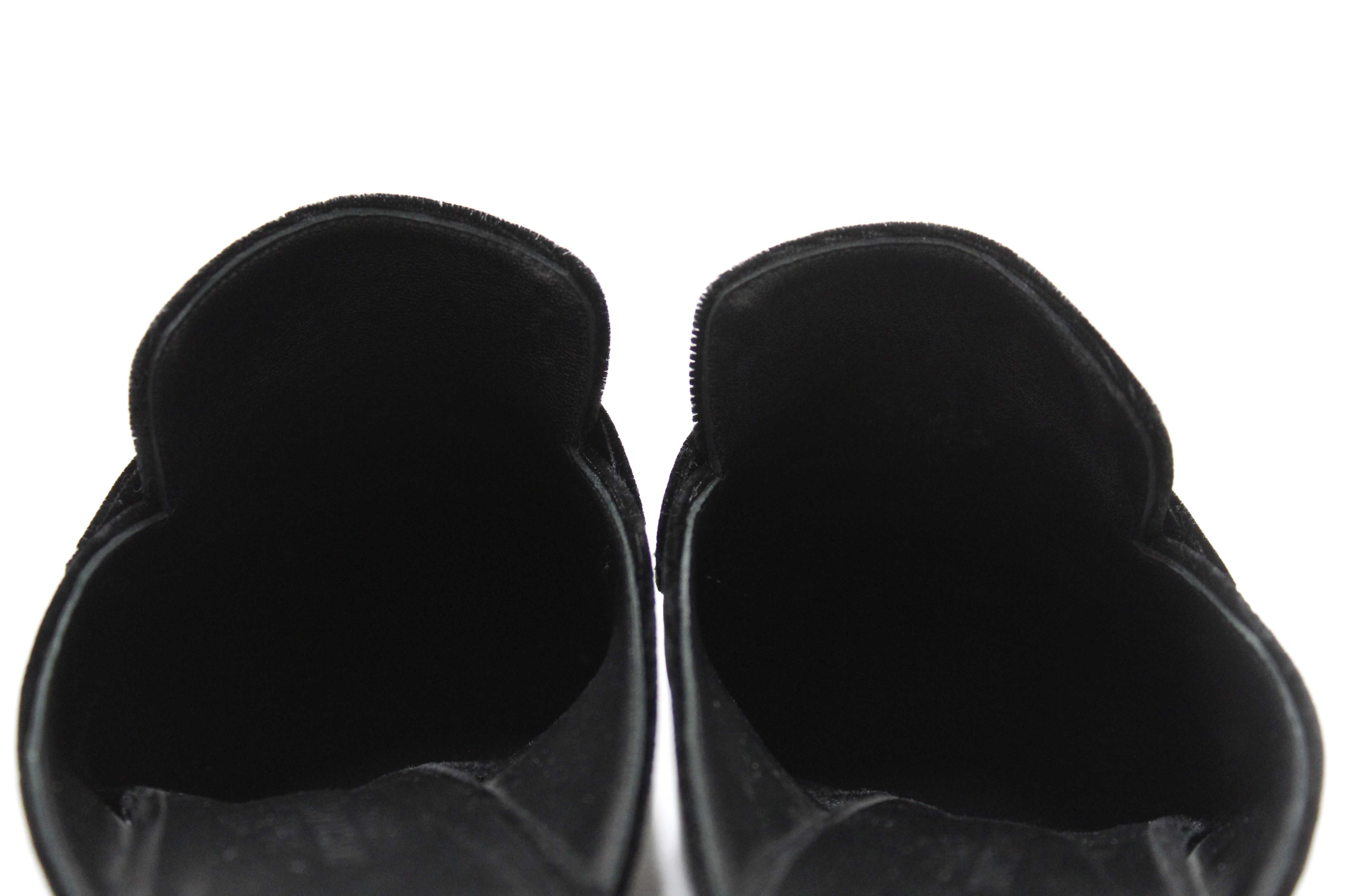 Authentic Hermes Black Velvet Trocedaro Mule Sandals Shoes with Block Heels Size 37