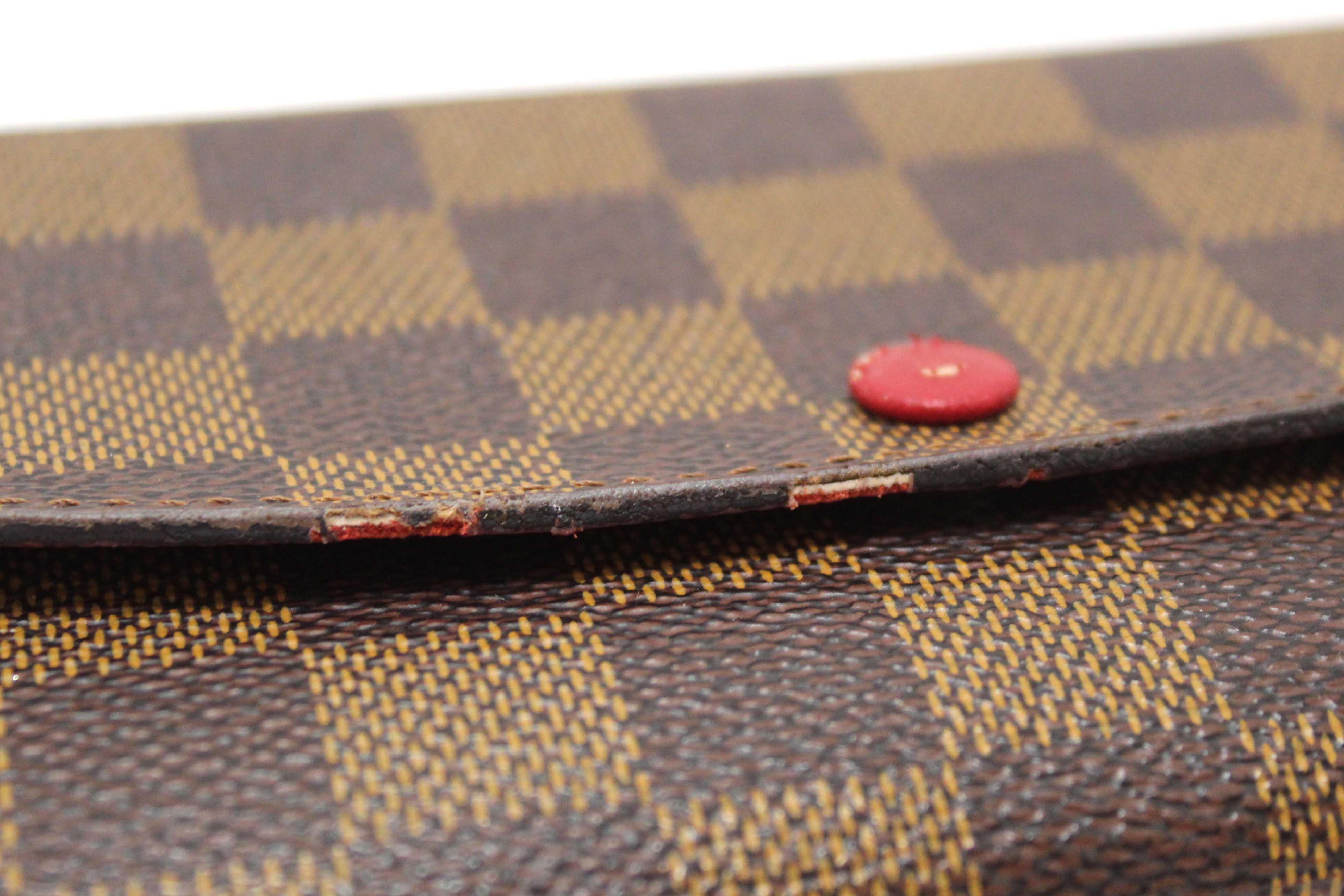 Authentic Louis Vuitton Damier Ebene Canvas Emilie Wallet Red