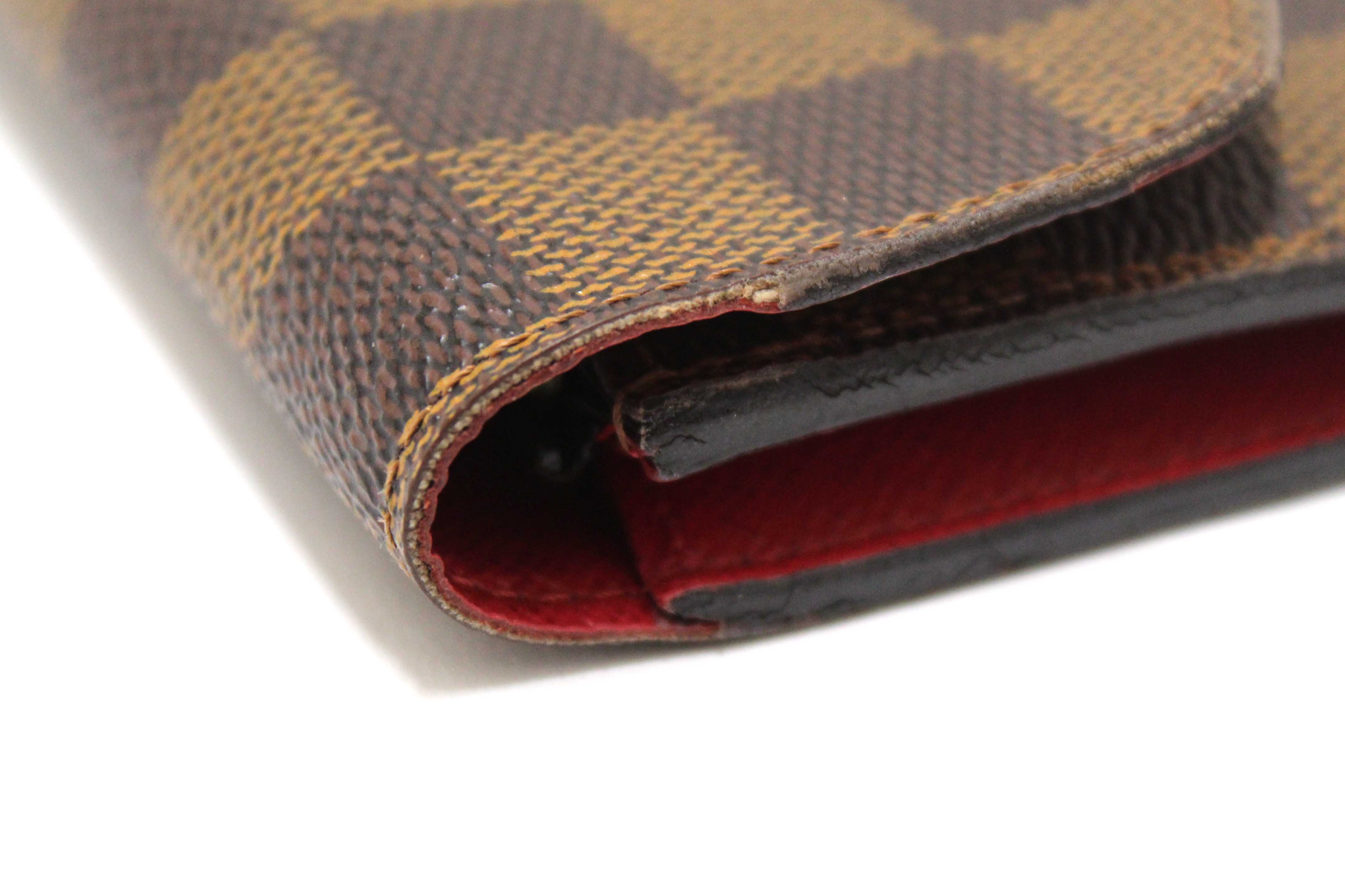 Authentic Louis Vuitton Damier Ebene Canvas Emilie Wallet Red