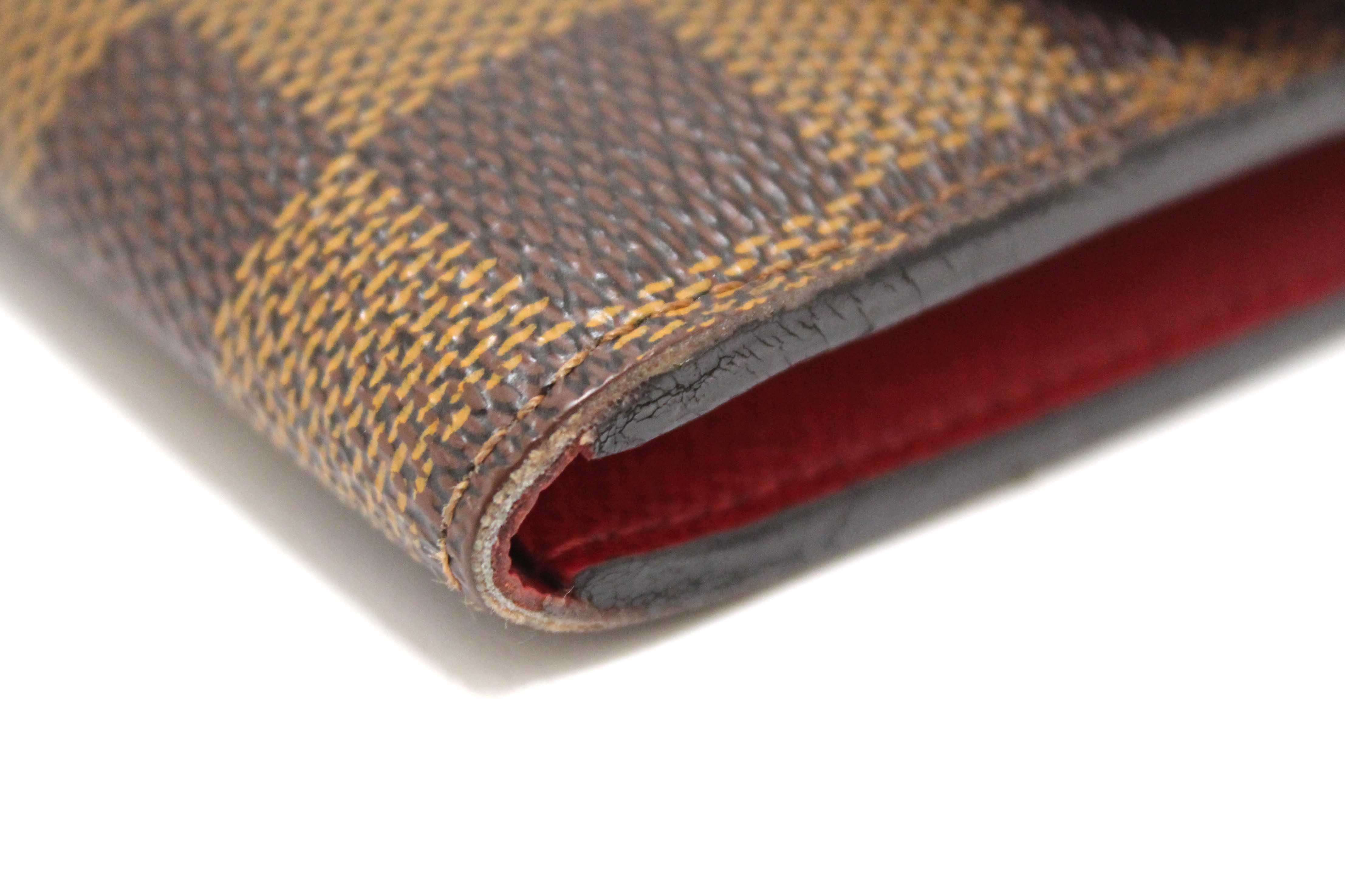 Authentic Louis Vuitton Damier Ebene Canvas Emilie Wallet Red