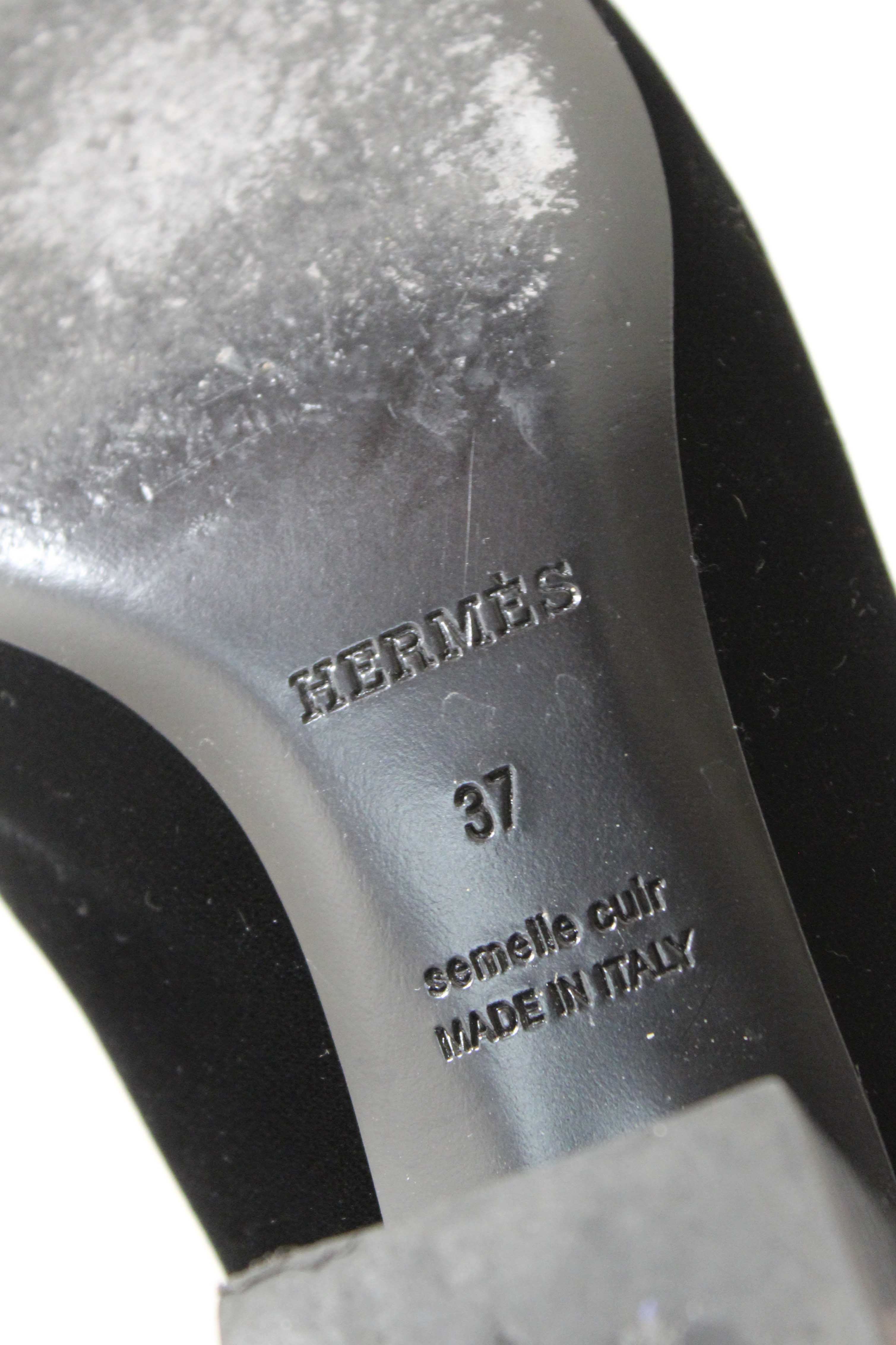 Authentic Hermes Black Velvet Trocedaro Mule Sandals Shoes with Block Heels Size 37