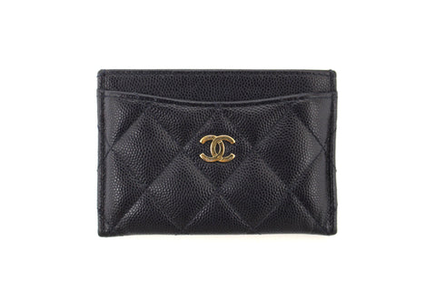 Authentic Chanel Navy Blue Quilted Caviar Leather Card Holder