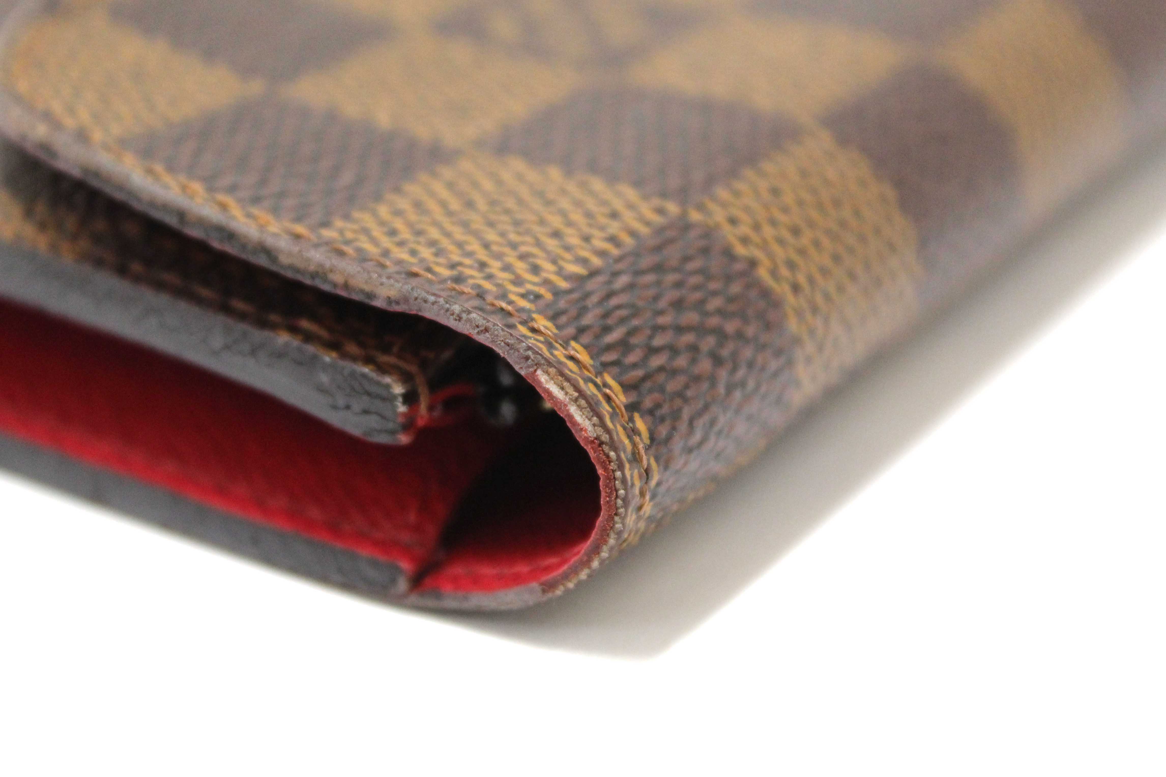 Authentic Louis Vuitton Damier Ebene Canvas Emilie Wallet Red