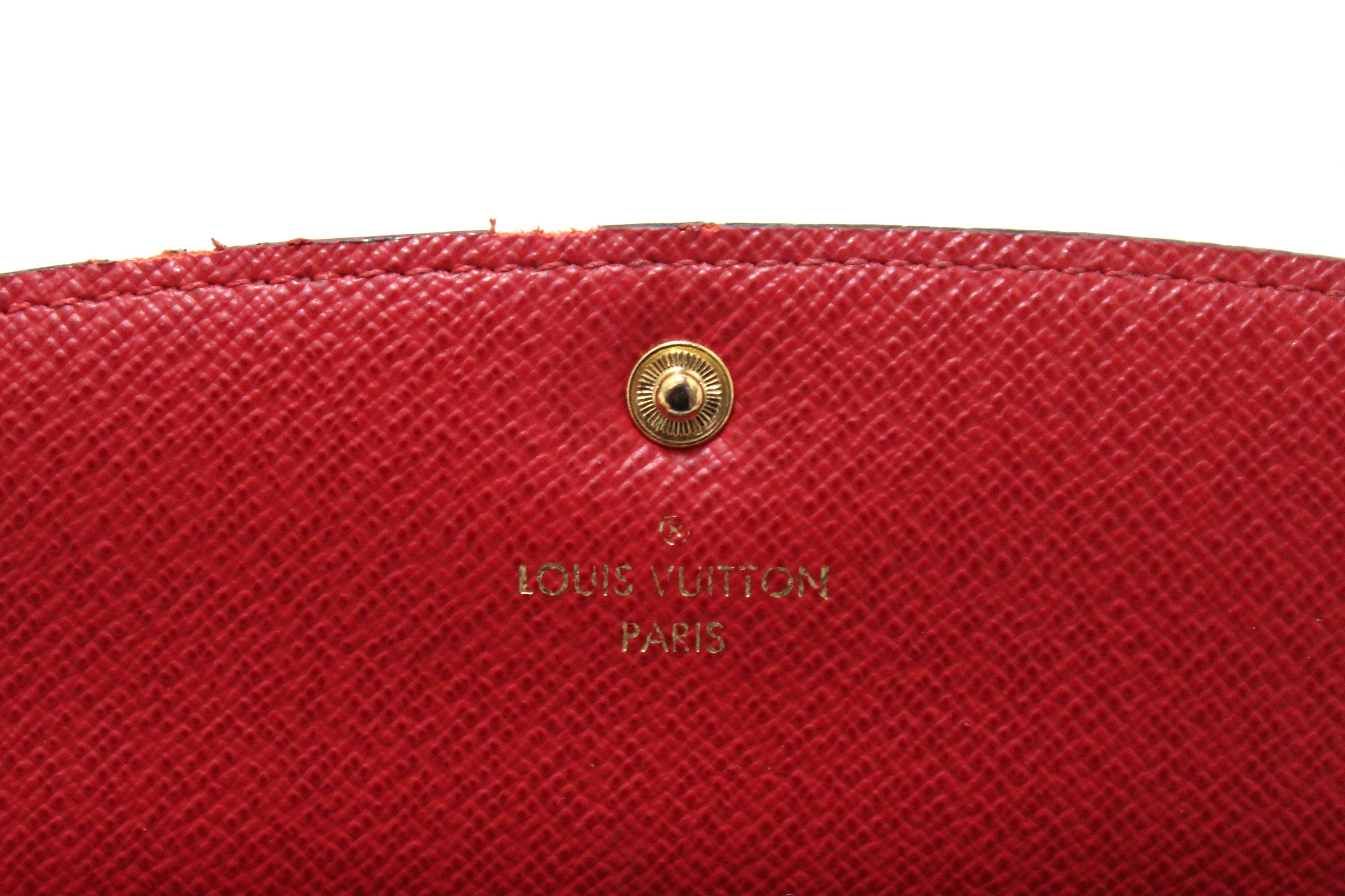 Authentic Louis Vuitton Damier Ebene Canvas Emilie Wallet Red