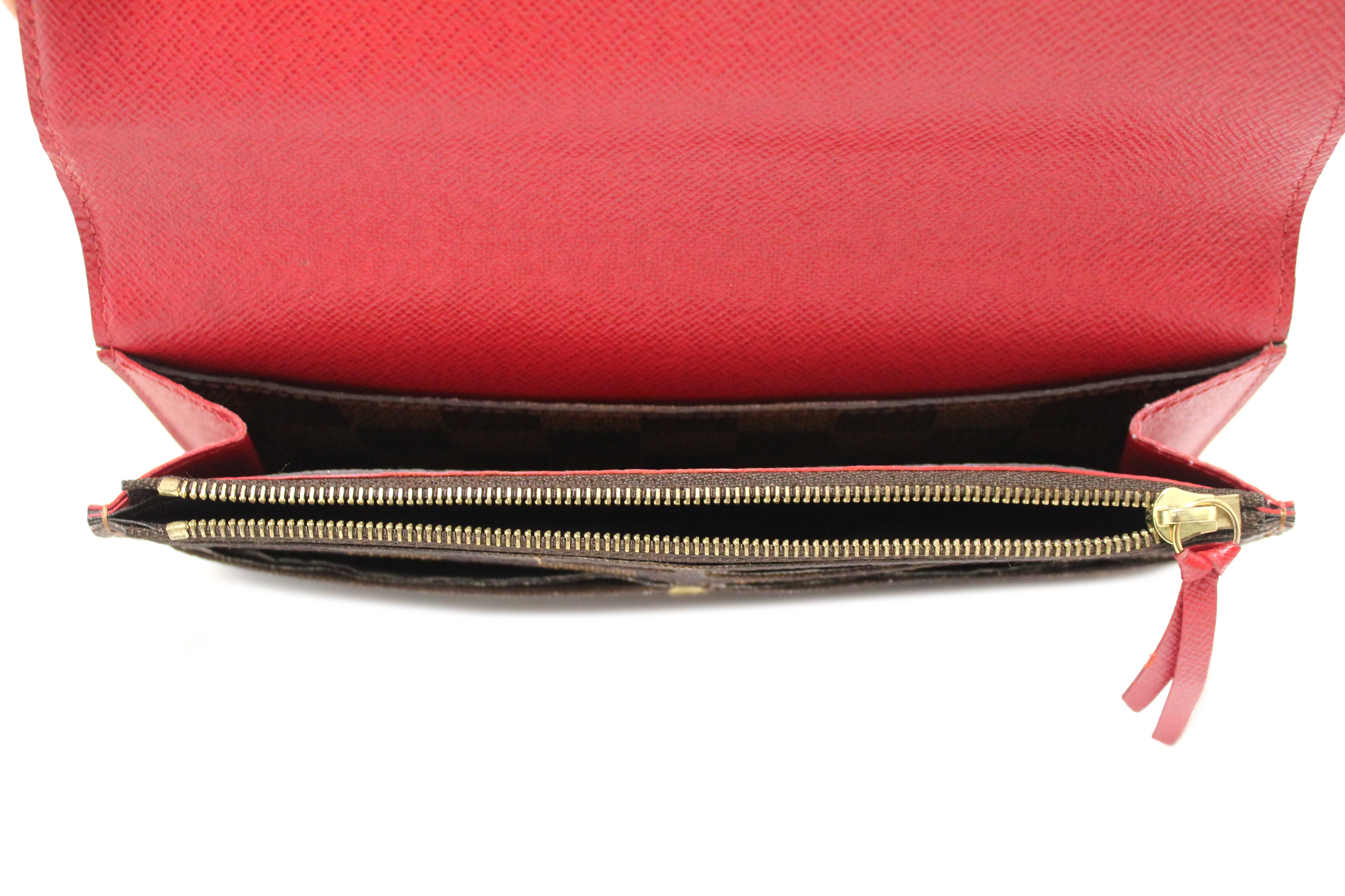 Authentic Louis Vuitton Damier Ebene Canvas Emilie Wallet Red