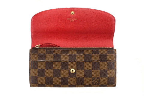 Authentic Louis Vuitton Damier Ebene Canvas Emilie Wallet Red