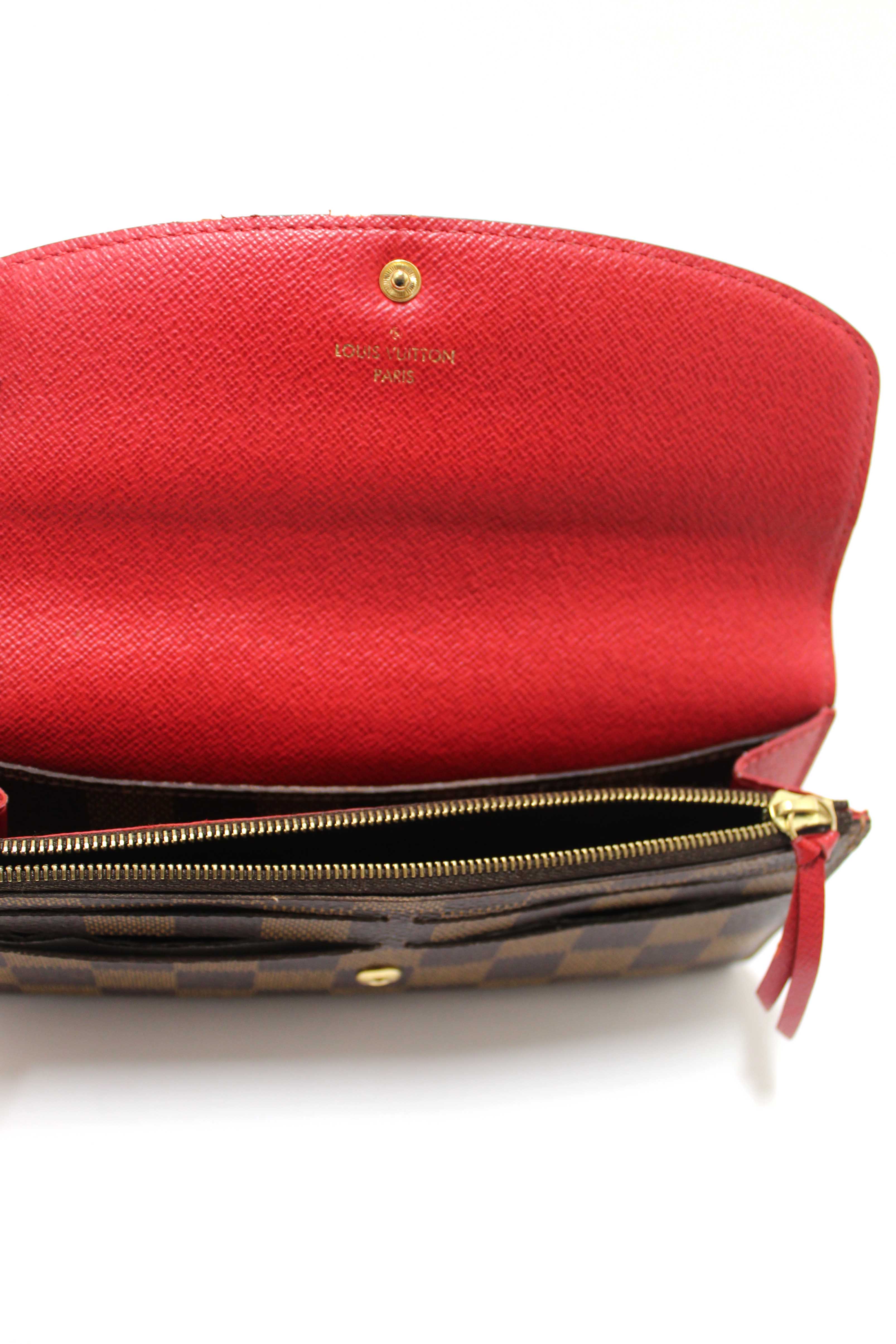 Authentic Louis Vuitton Damier Ebene Canvas Emilie Wallet Red