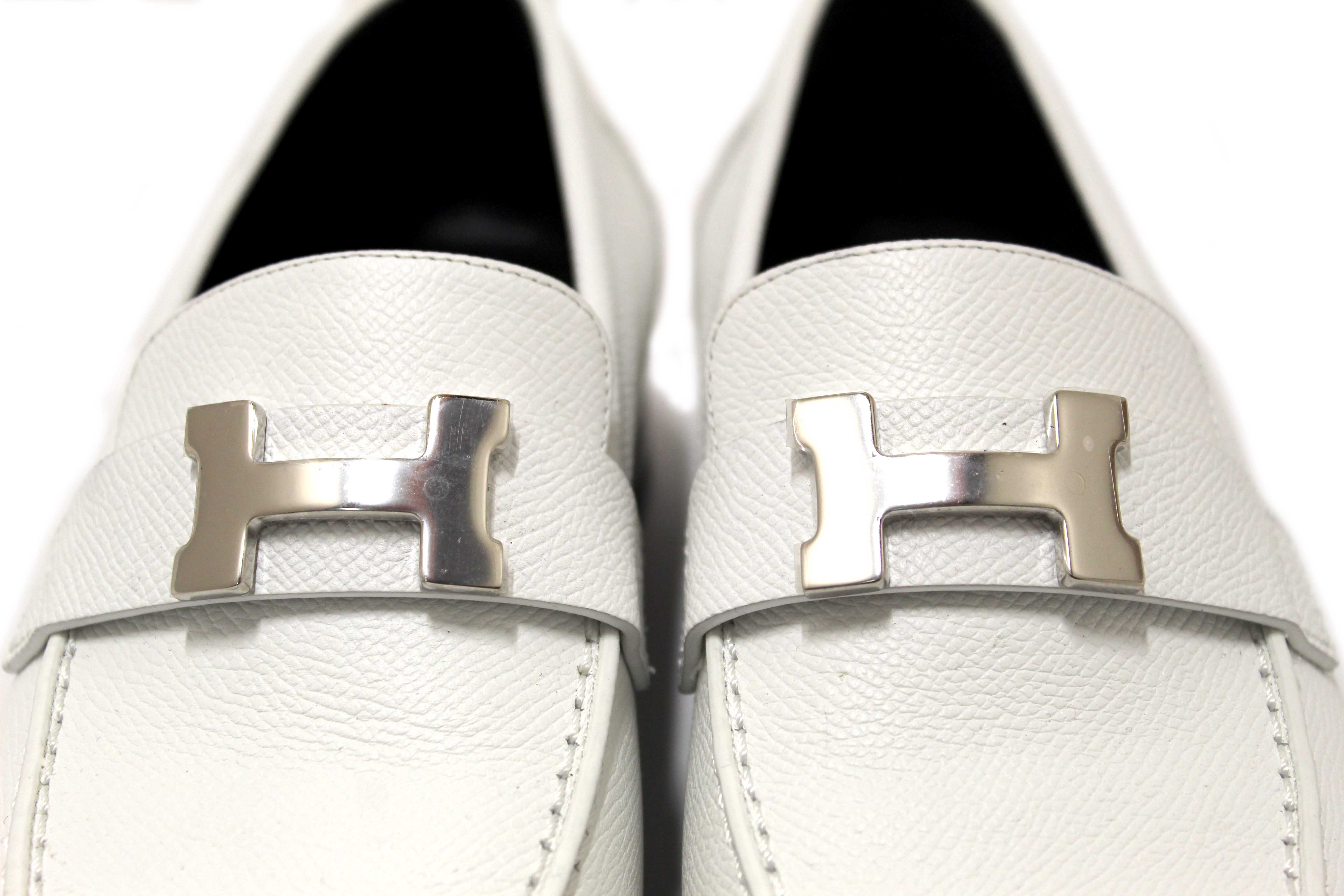 Authentic Hermes White Grained Leather Faubourg Loafer Shoes Size 36.5 – Paris Station Shop Authentic Hermes White Grained Leather Faubourg Loafer Shoes Size 36.5 – Paris Station Shop