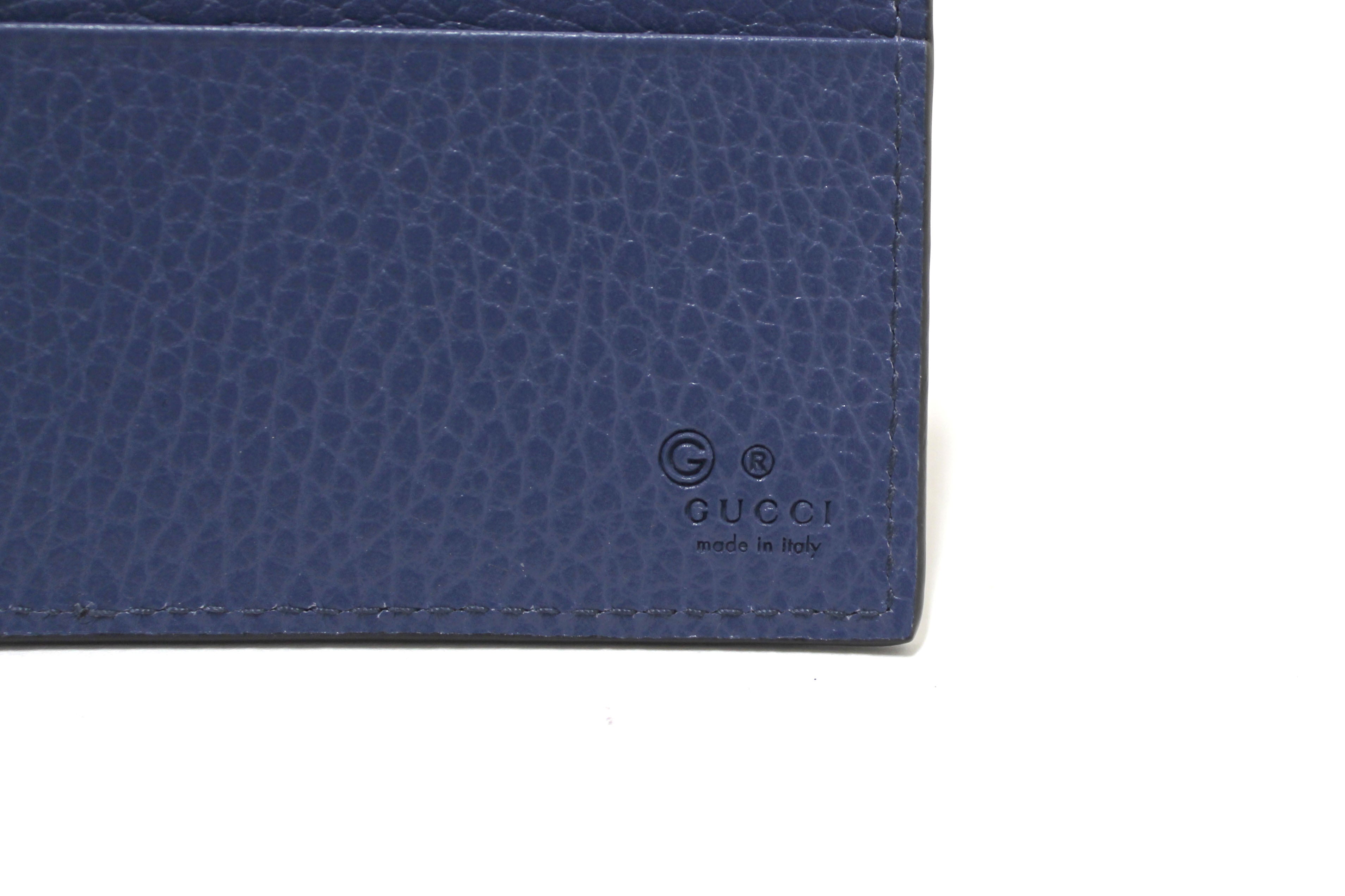 NEW Authentic Gucci Men's Black and Blue Marmont Leather GG Bi-Fold Wallet