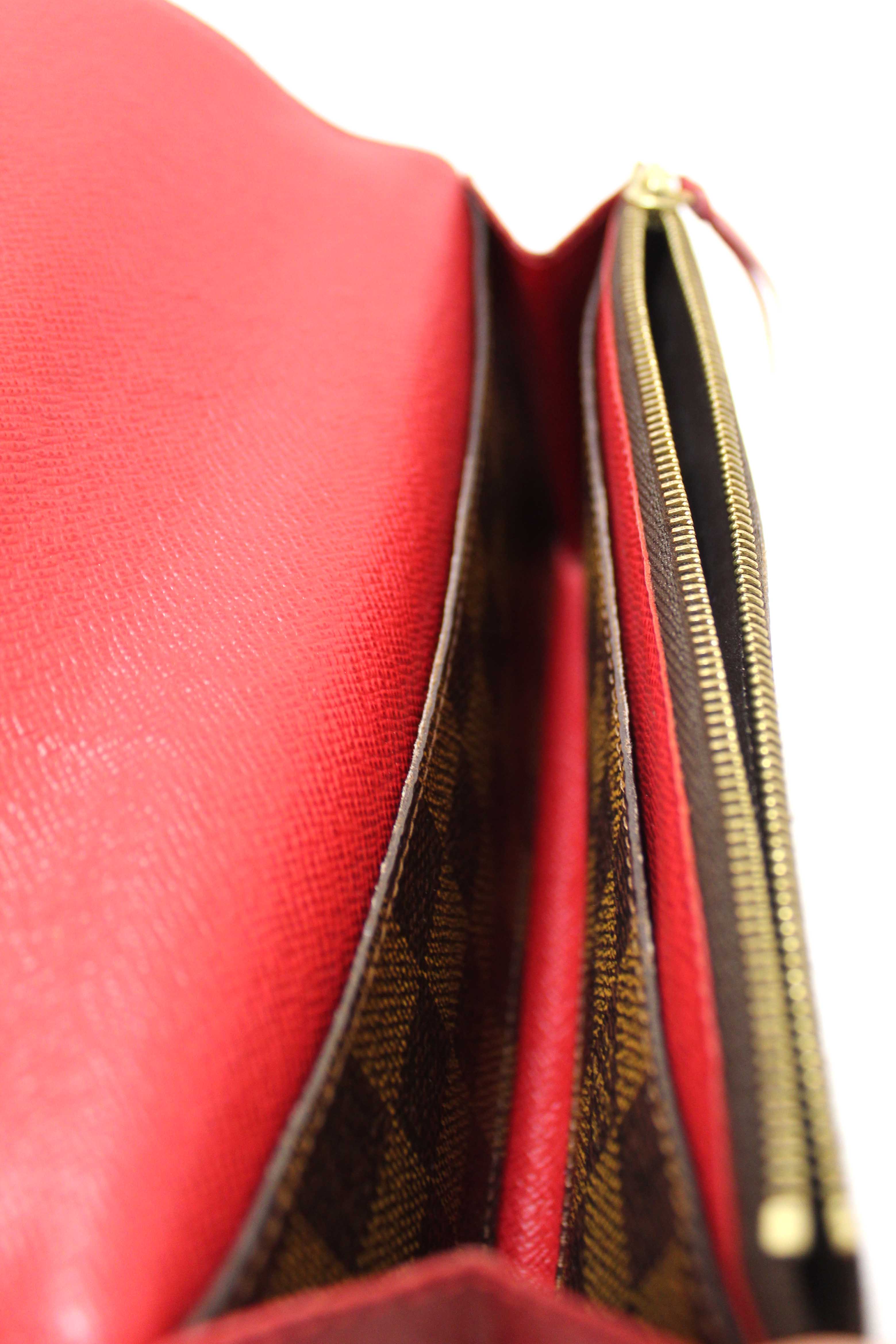 Authentic Louis Vuitton Damier Ebene Canvas Emilie Wallet Red
