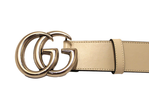 Authentic Gucci White Smooth Leather GG Marmont with Maxi GG Belt Size 75