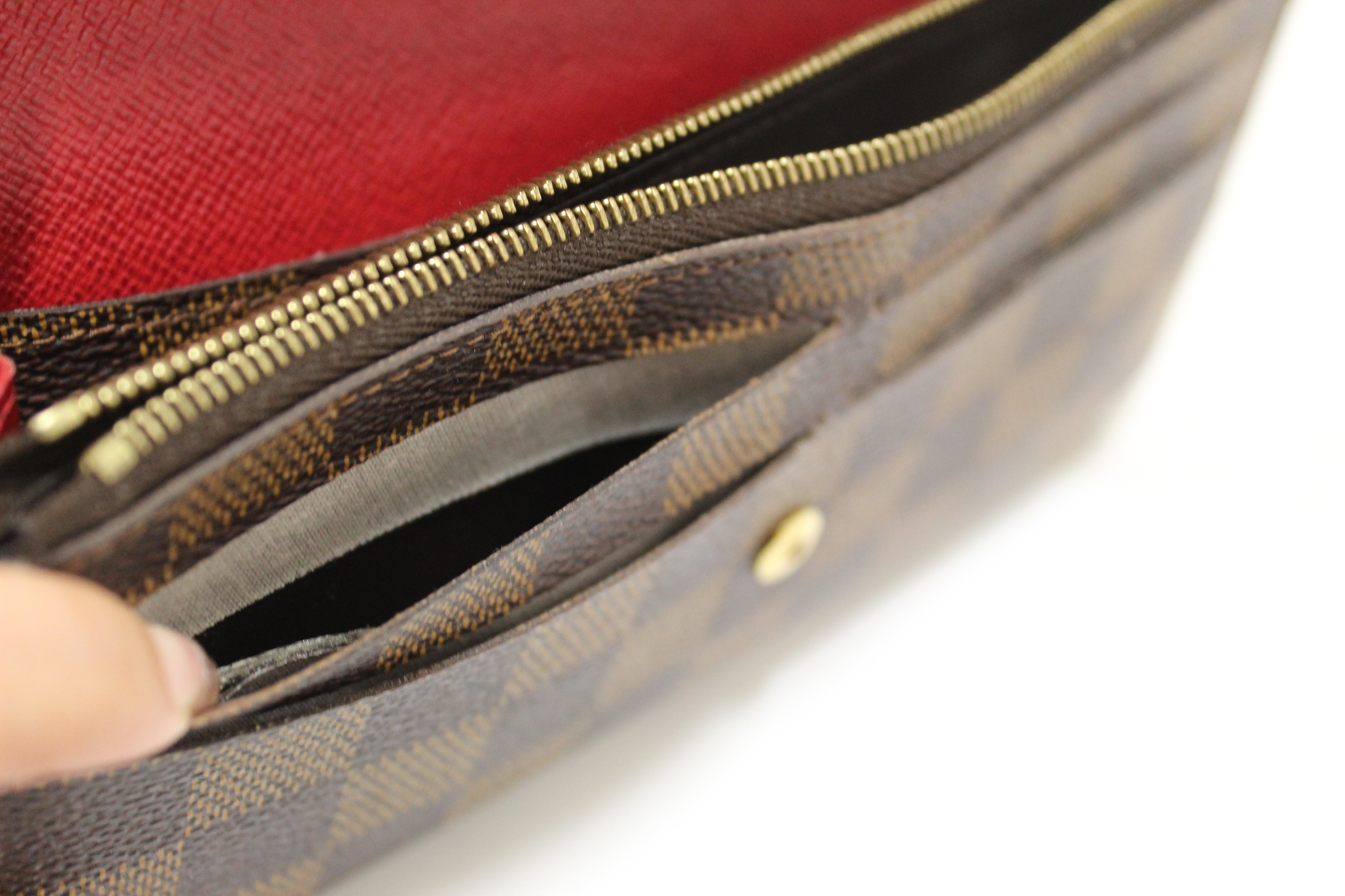 Authentic Louis Vuitton Damier Ebene Canvas Emilie Wallet Red
