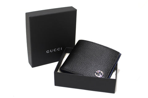 NEW Authentic Gucci Men's Black and Blue Marmont Leather GG Bi-Fold Wallet