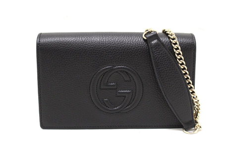 Authentic NEW Gucci Black Soho Disco Leather Wallet On Chain Cross Body Bag