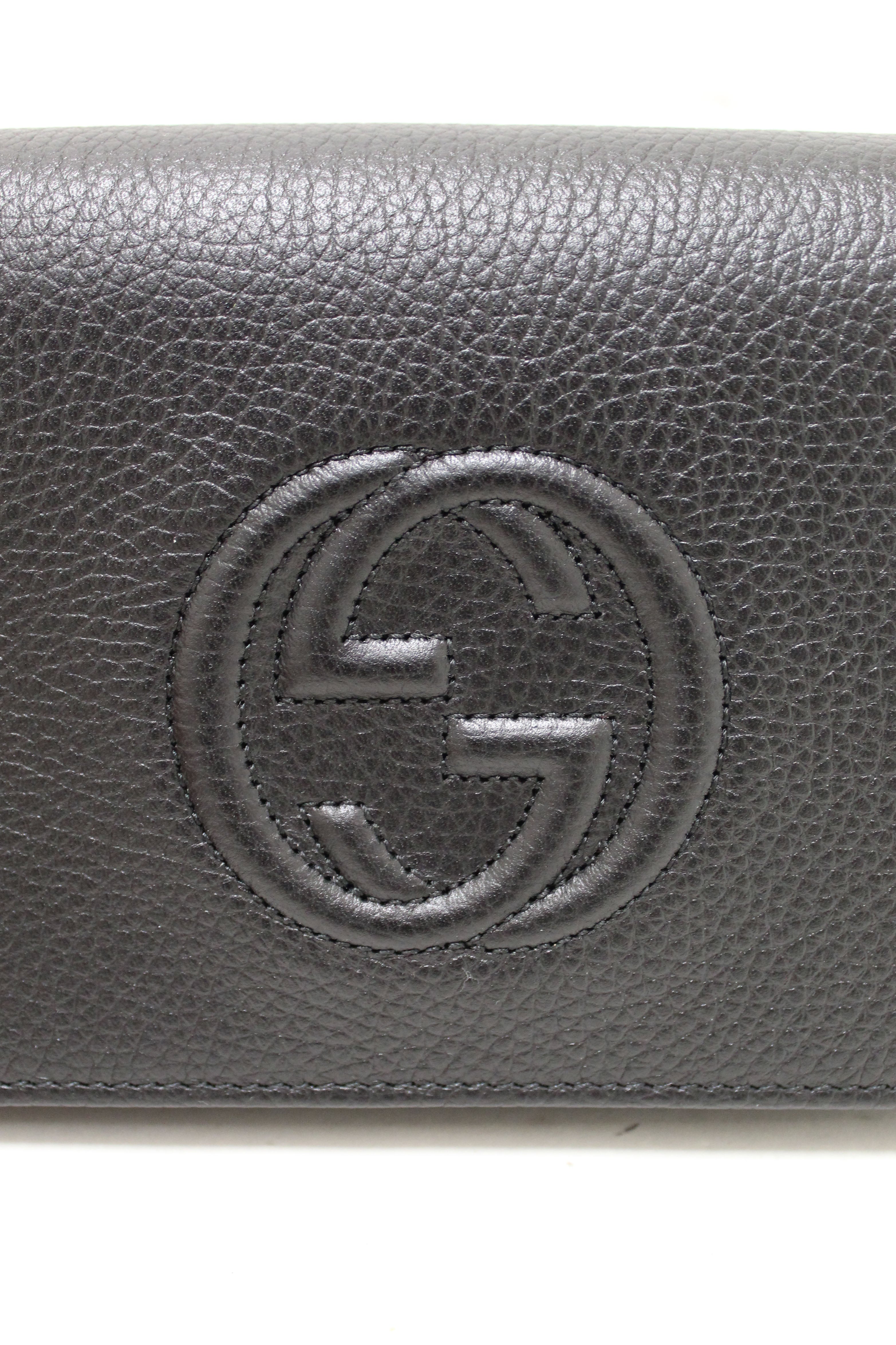 Authentic NEW Gucci Black Soho Disco Leather Wallet On Chain Cross Body Bag