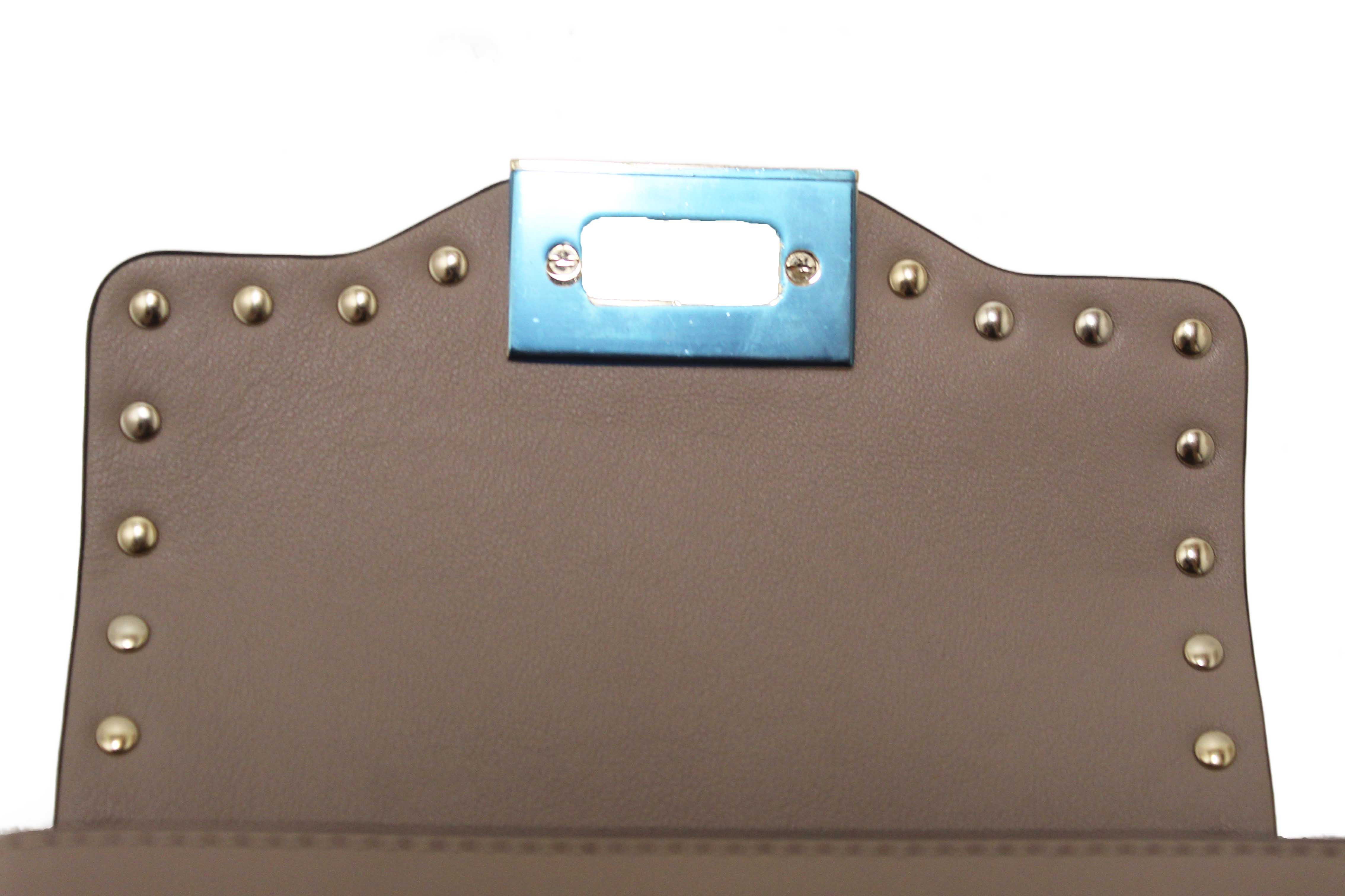 Authentic Valentino Garavani Beige Vitello Mini Rockstud Flap Saddle Crossbody Bag