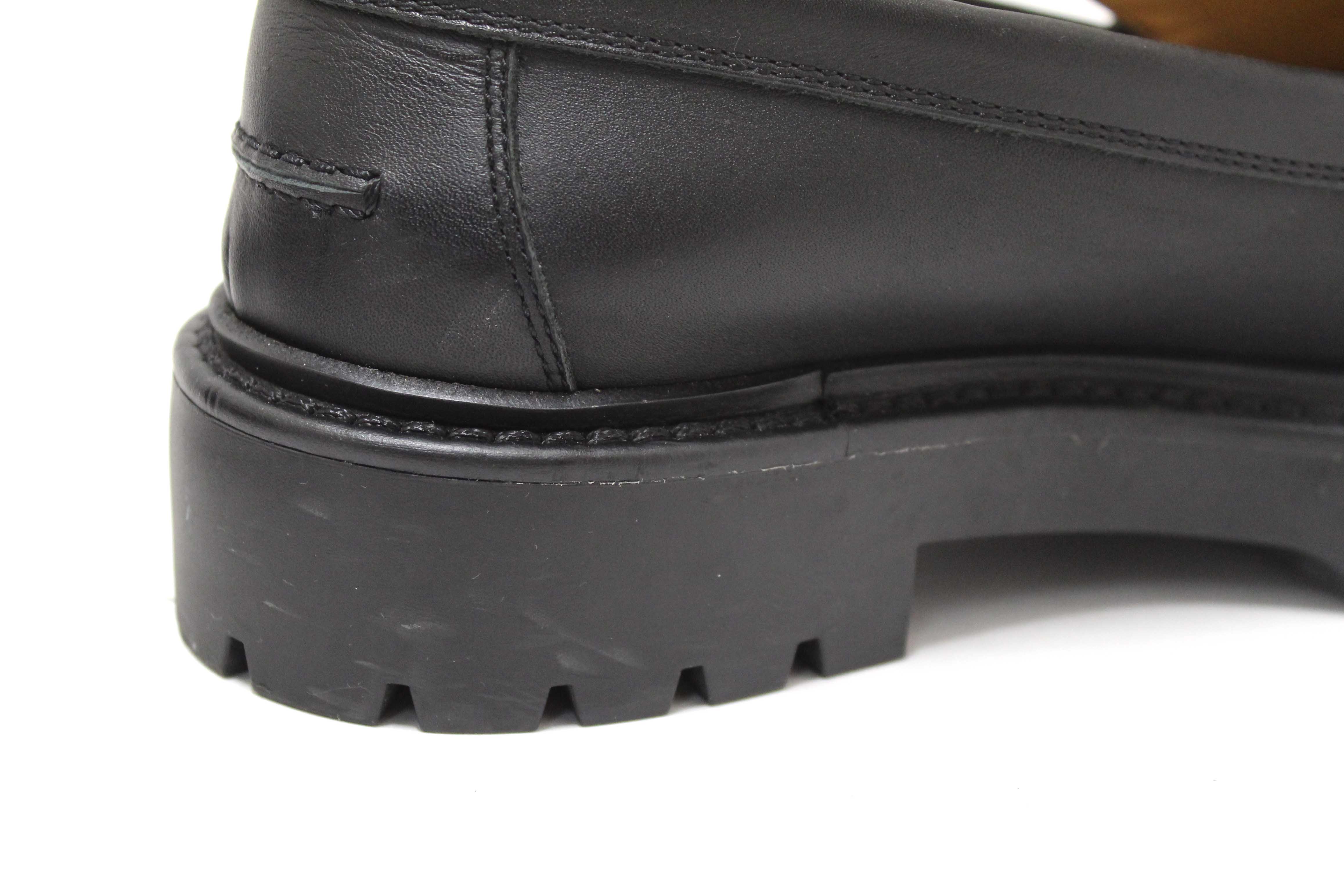 Authentic Hermes Black Calfskin Leather Icone Loafer Shoes Size 37