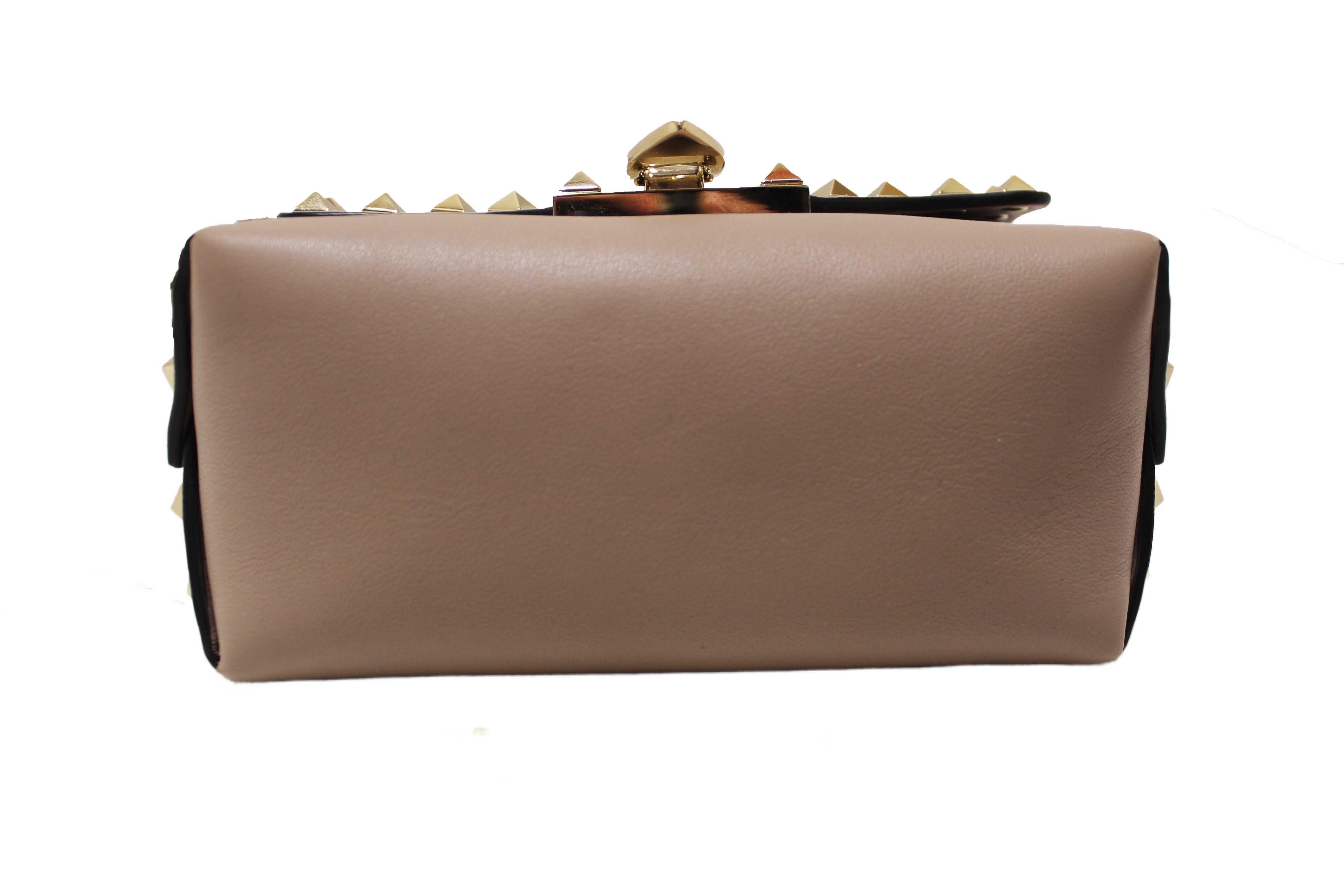 Authentic Valentino Garavani Beige Vitello Mini Rockstud Flap Saddle Crossbody Bag