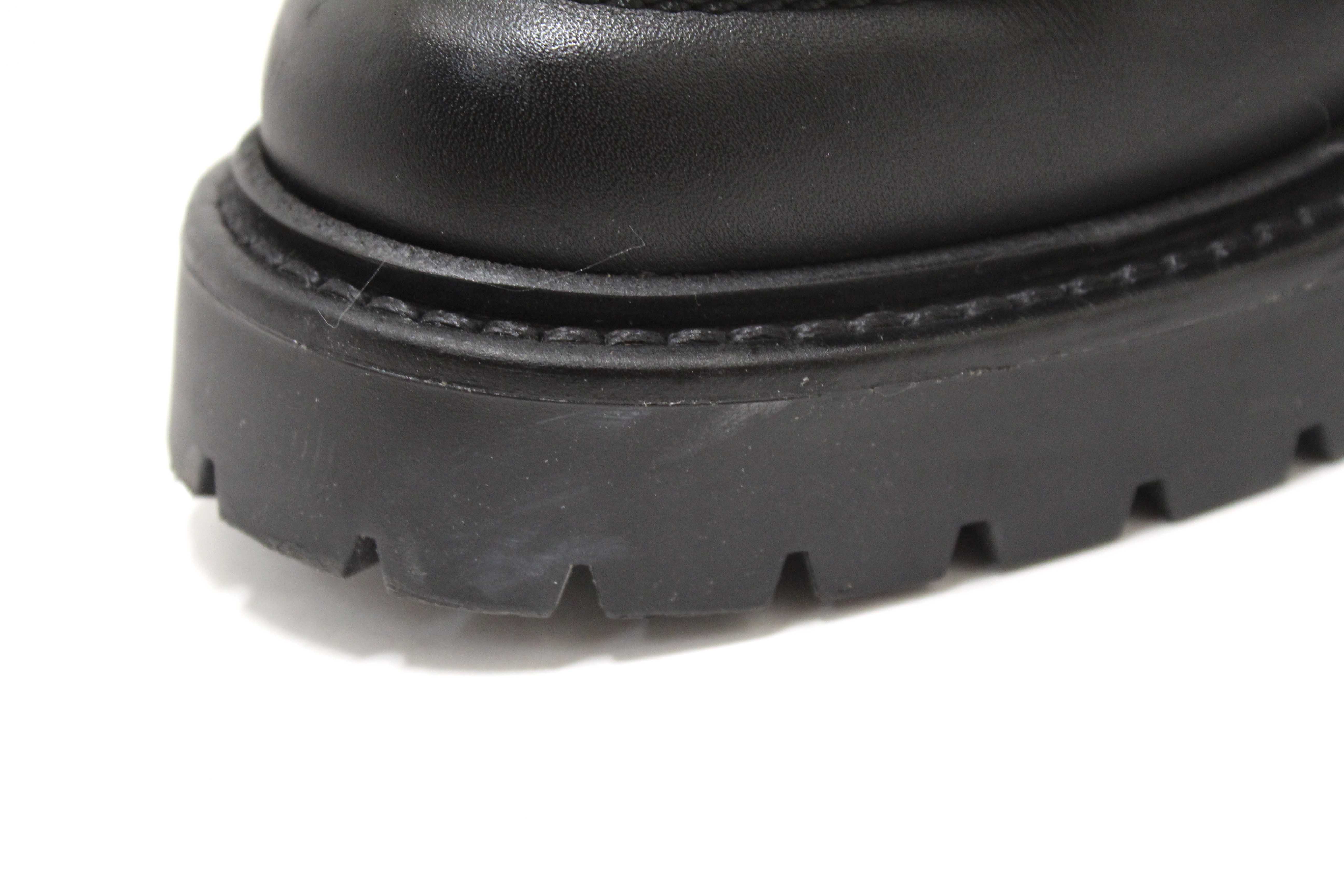 Authentic Hermes Black Calfskin Leather Icone Loafer Shoes Size 37