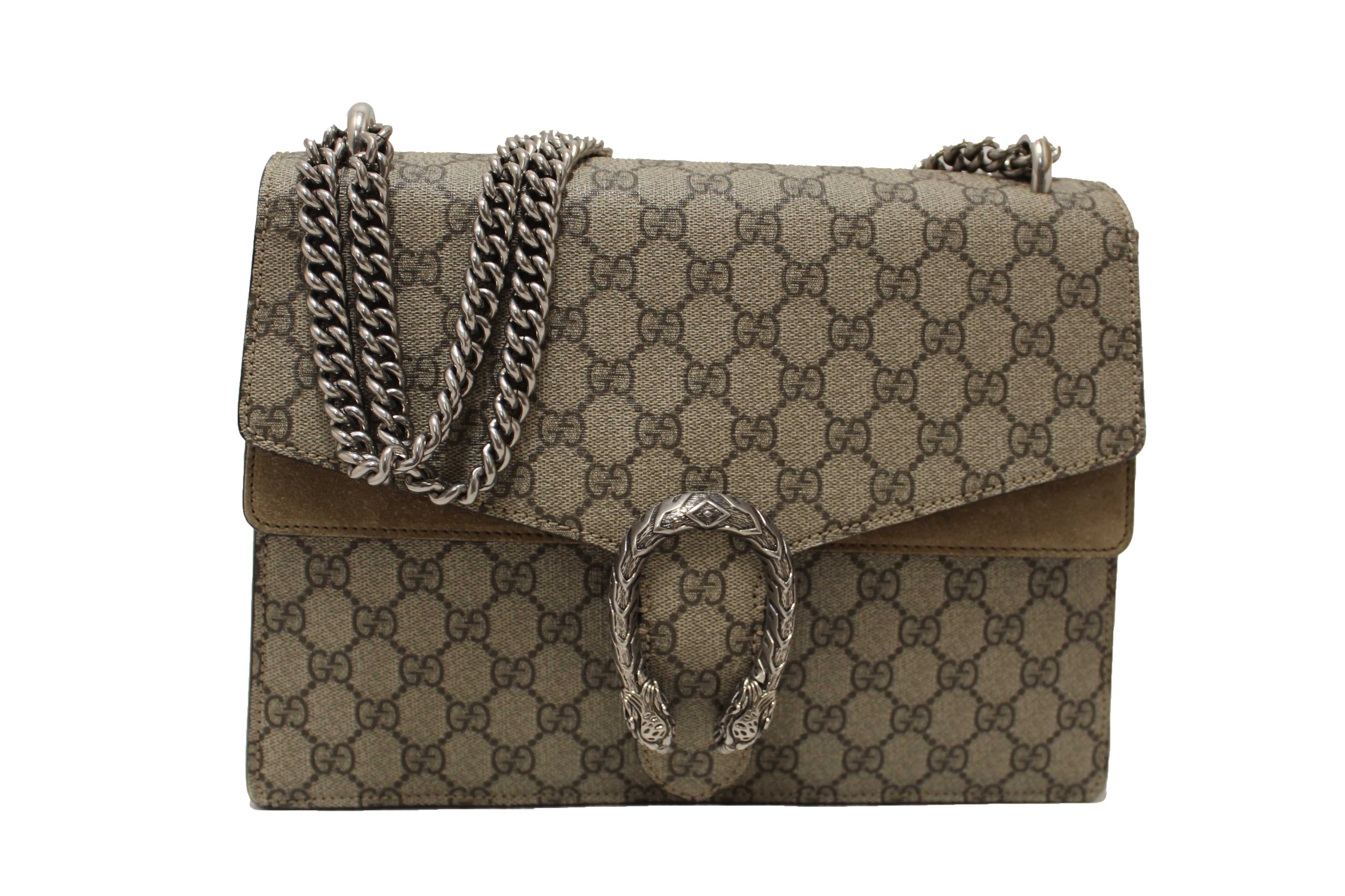 Authentic Gucci GG Supreme with Brown Suede Dionysus Medium Shoulder Bag 403348