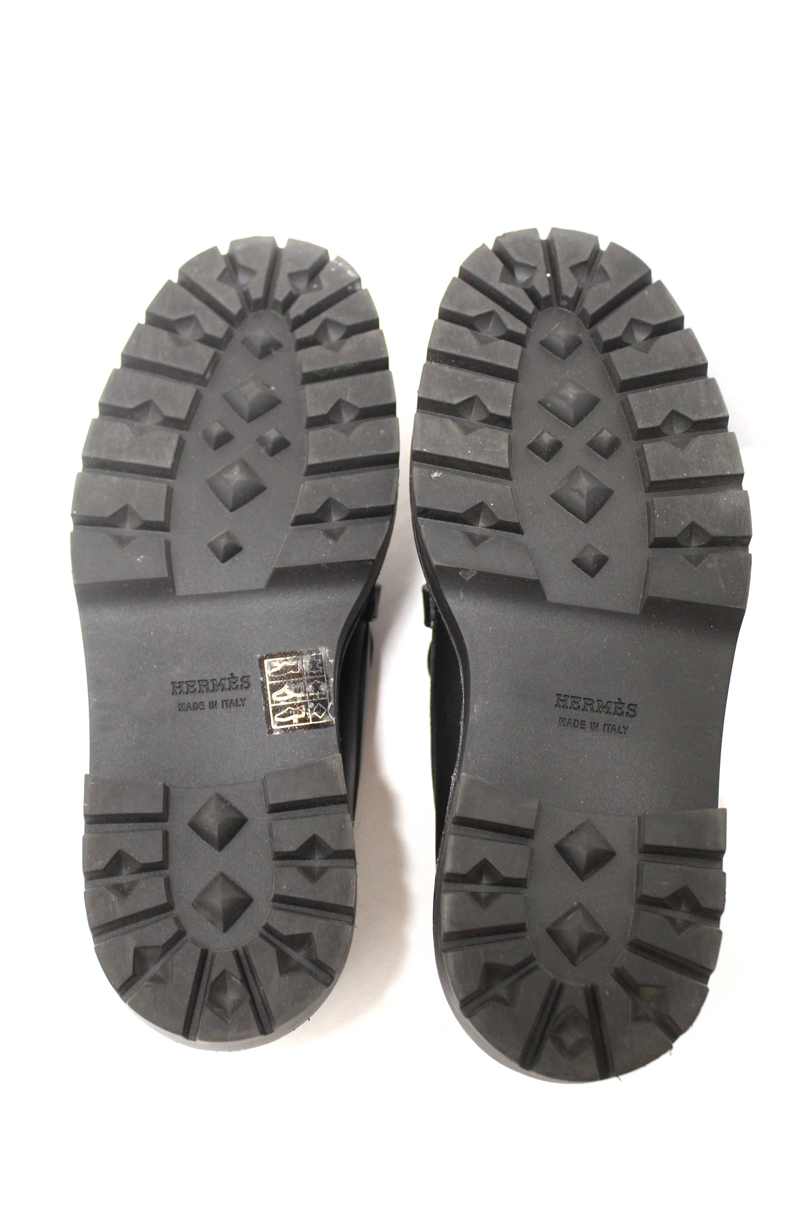 Authentic Hermes Black Calfskin Leather Icone Loafer Shoes Size 37