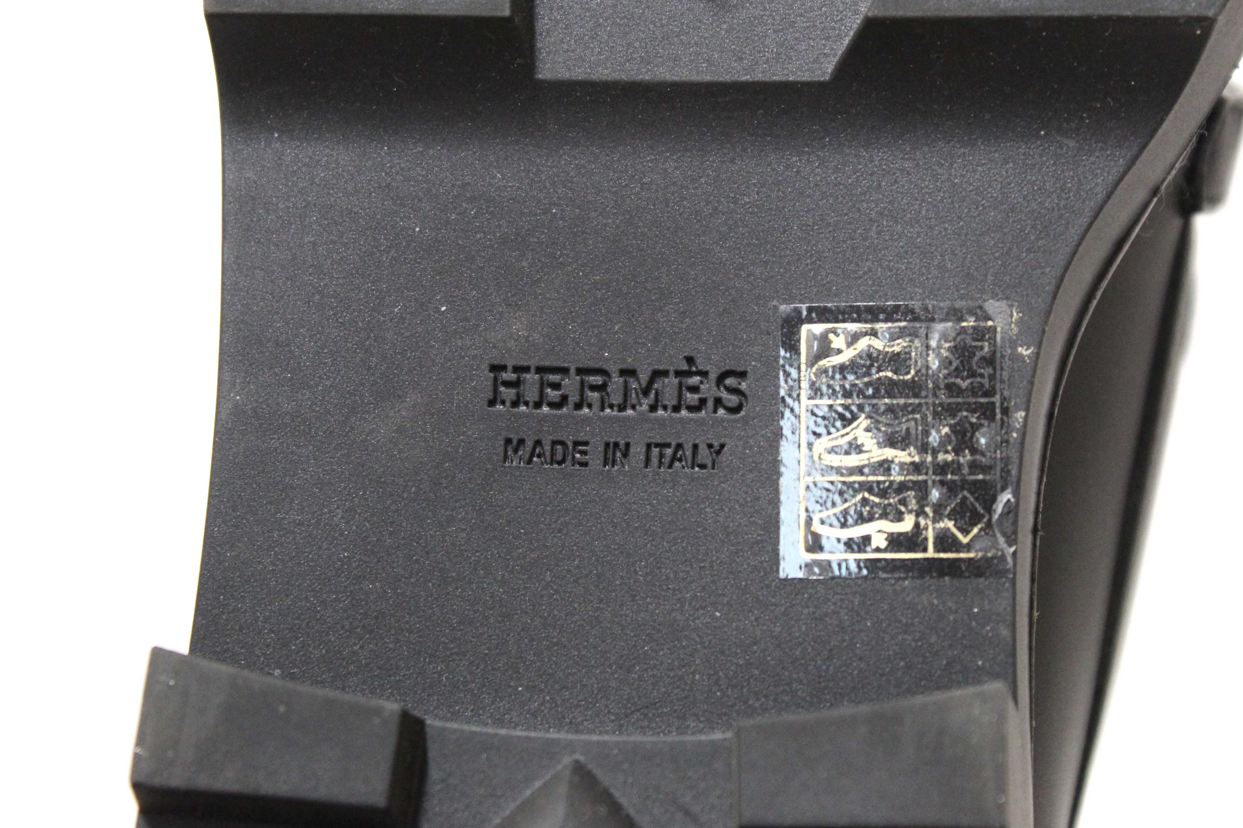 Authentic Hermes Black Calfskin Leather Icone Loafer Shoes Size 37