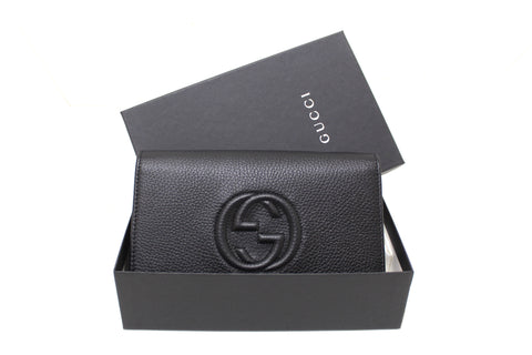 NEW Authentic Gucci Black Soho Disco Leather Wallet On Chain Cross Body Bag
