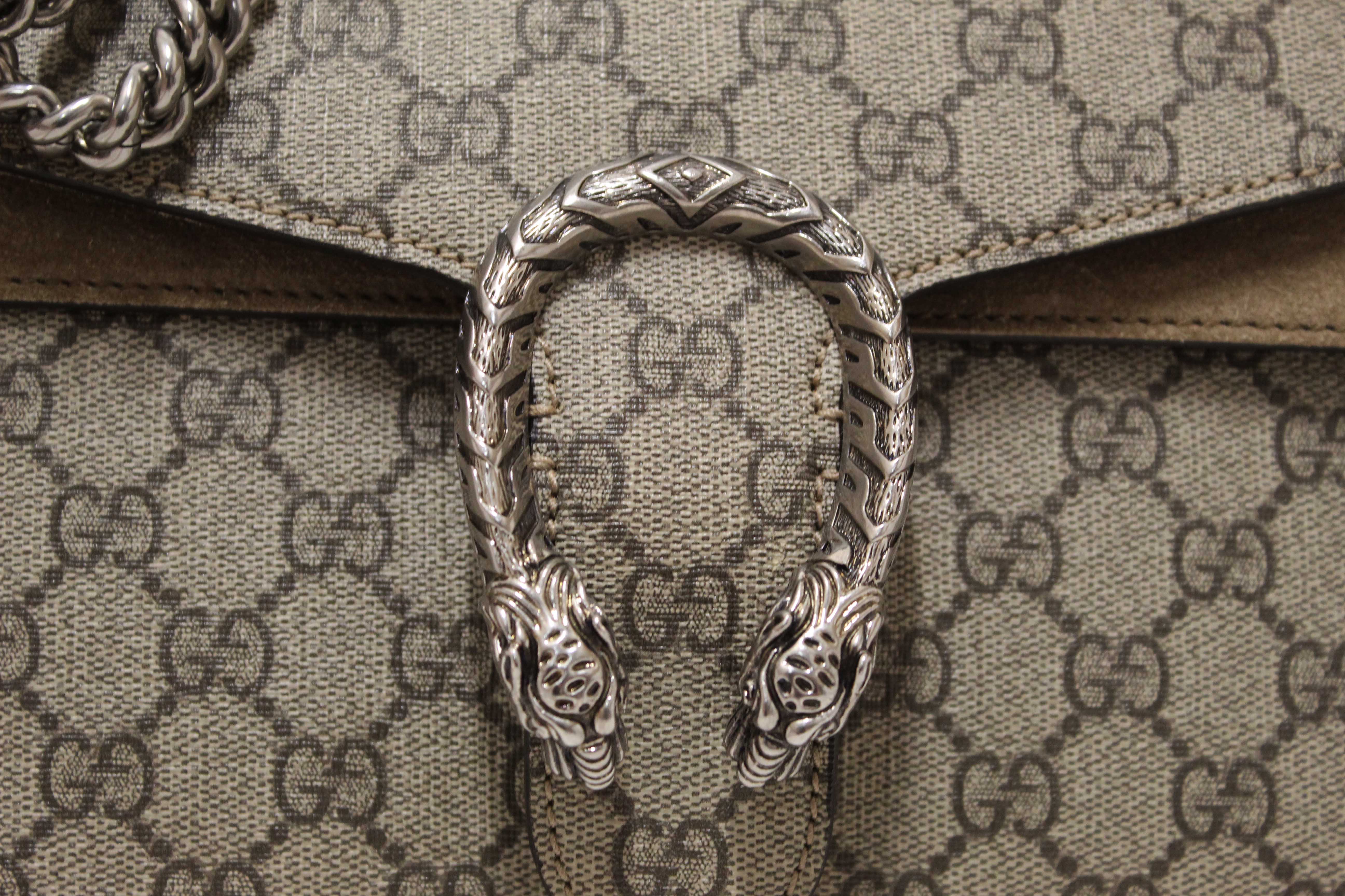 Authentic Gucci GG Supreme with Brown Suede Dionysus Medium Shoulder Bag 403348