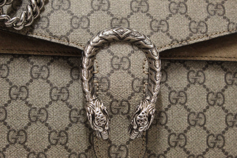 Authentic Gucci GG Supreme with Brown Suede Dionysus Medium Shoulder Bag 403348