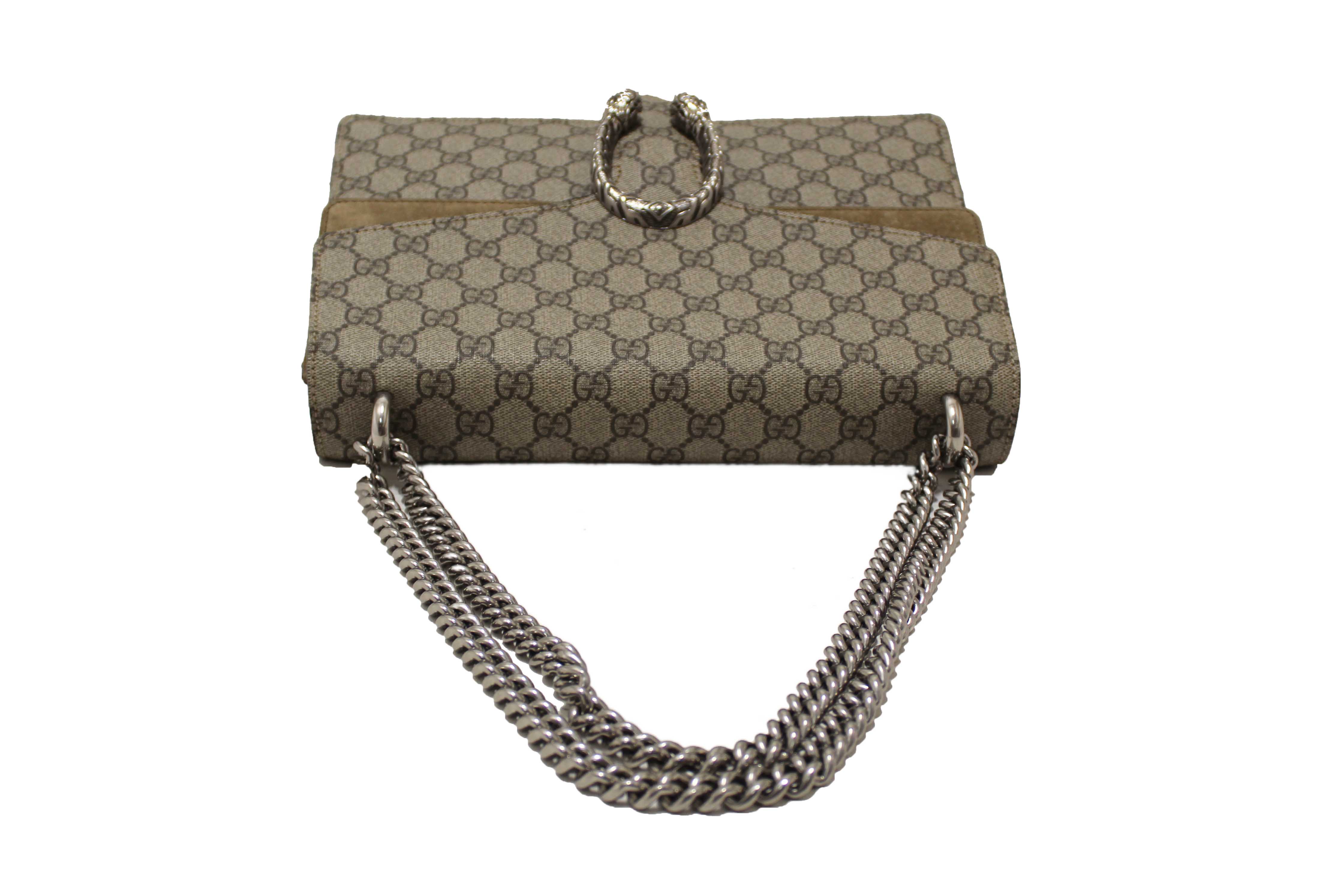 Authentic Gucci GG Supreme with Brown Suede Dionysus Medium Shoulder Bag 403348