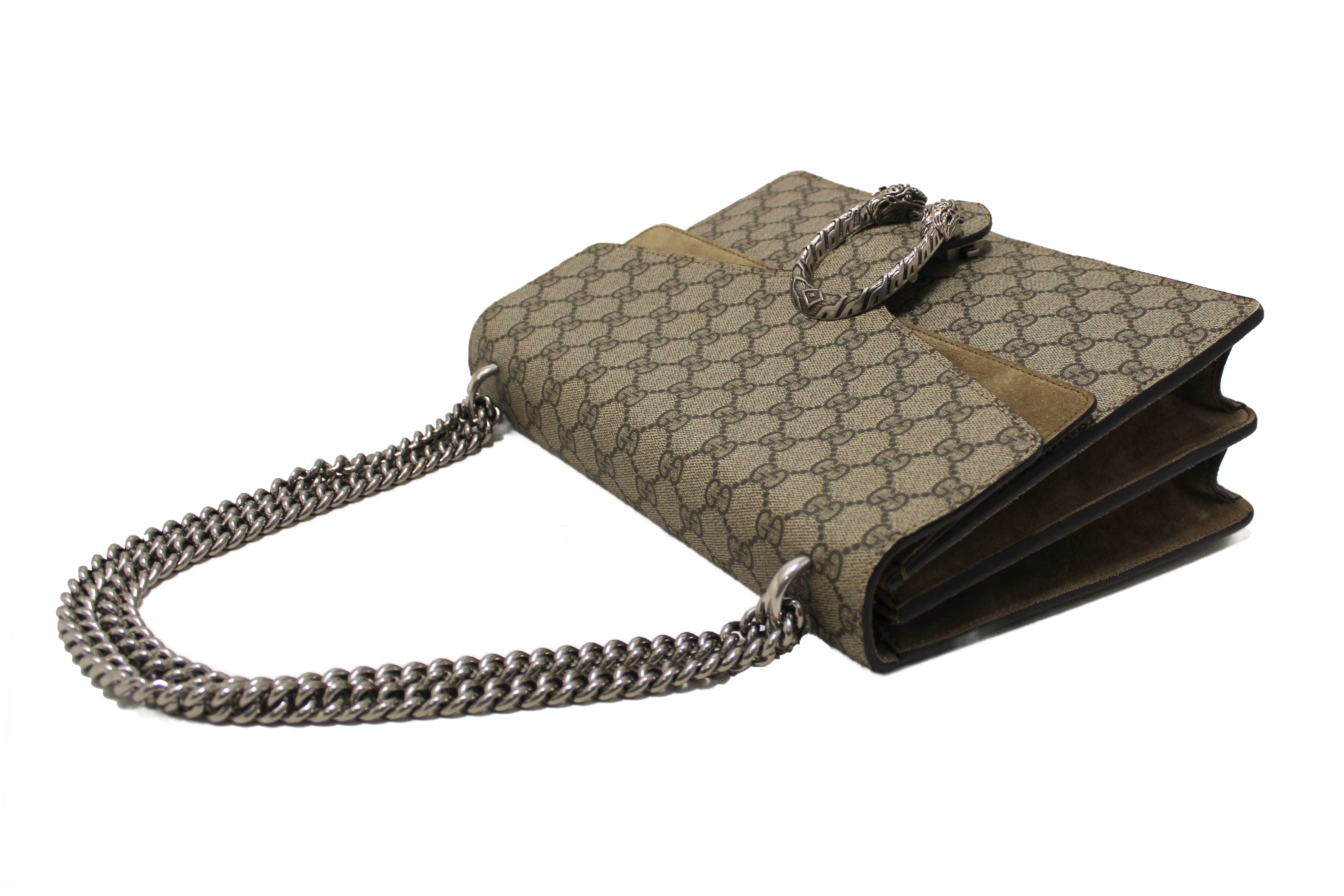 Authentic Gucci GG Supreme with Brown Suede Dionysus Medium Shoulder Bag 403348