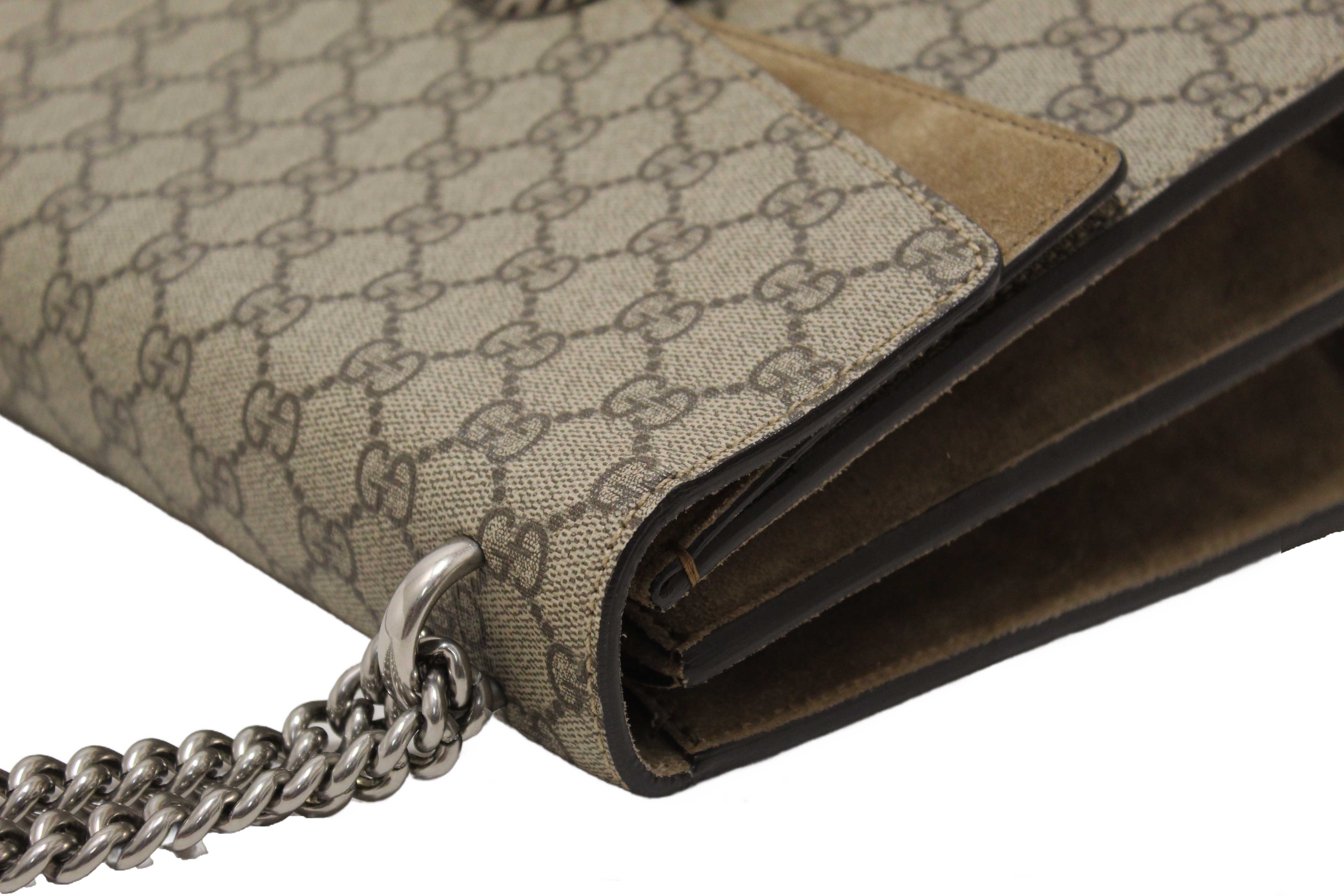 Authentic Gucci GG Supreme with Brown Suede Dionysus Medium Shoulder Bag 403348