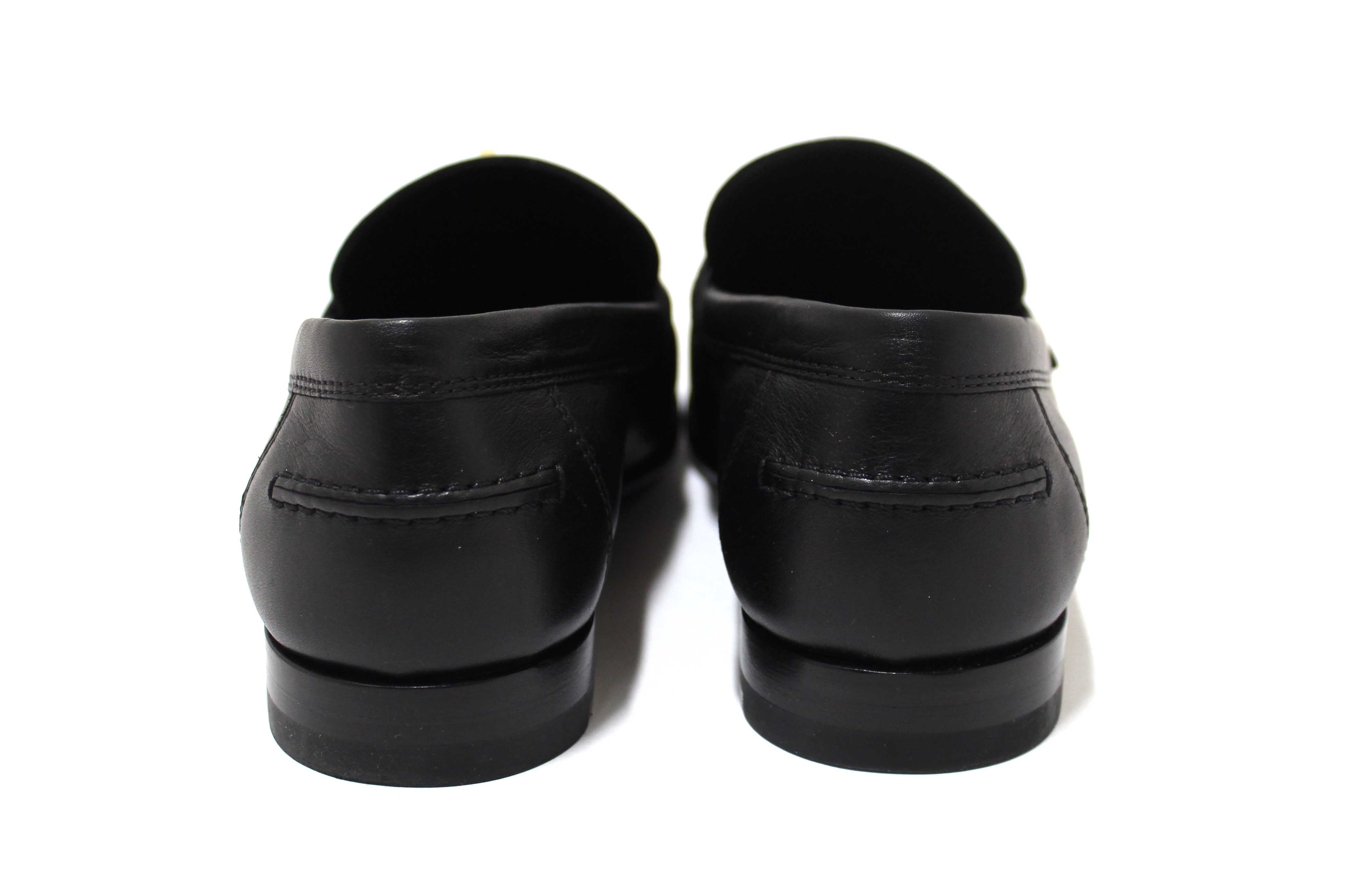 Authentic Hermes Black Calfskin Leather Destin Loafer Shoes Size 36.5