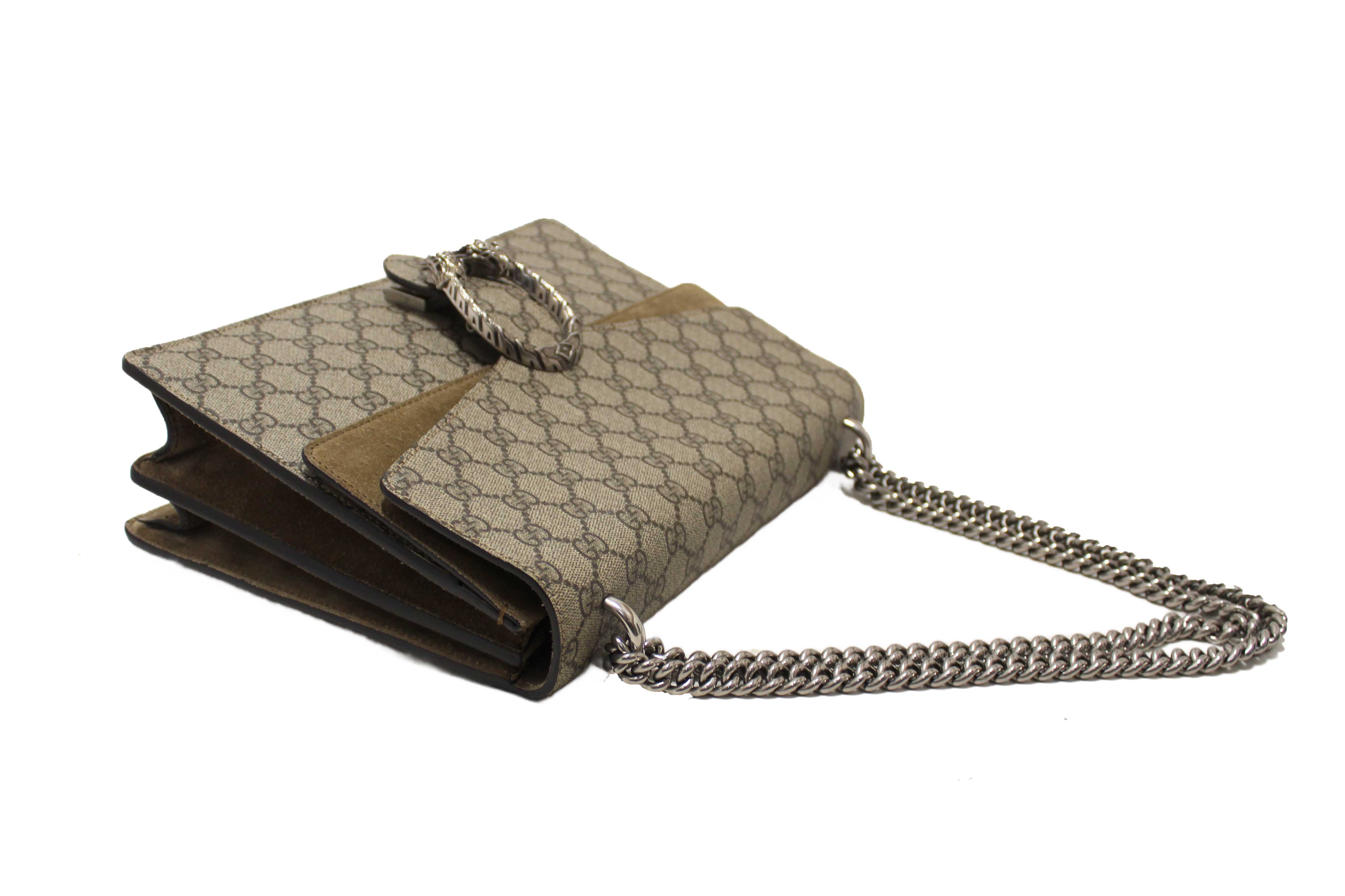 Authentic Gucci GG Supreme with Brown Suede Dionysus Medium Shoulder Bag 403348