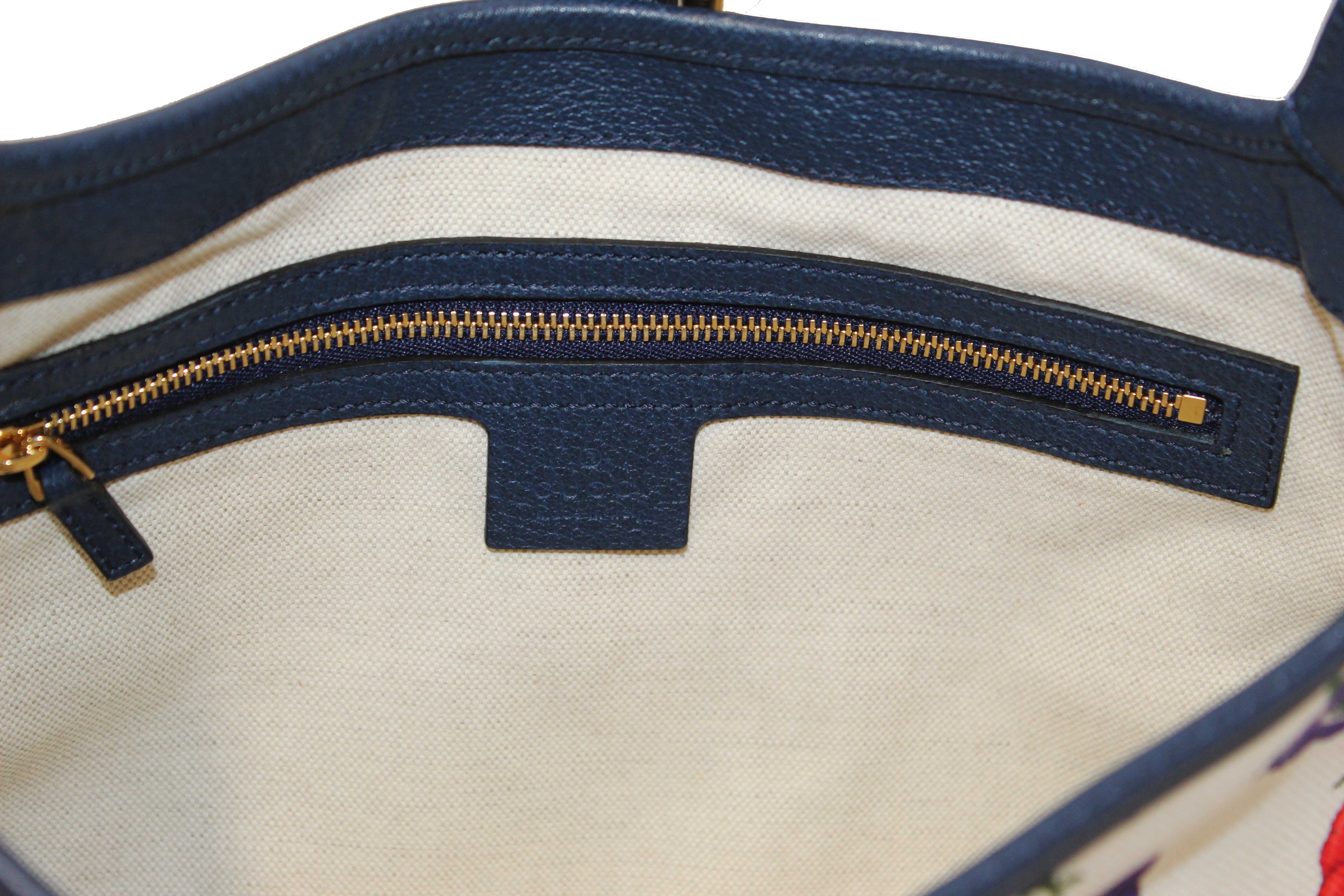 Authentic Gucci Blue Flora Canvas Jackie 1961 Medium Shoulder Bag 550152