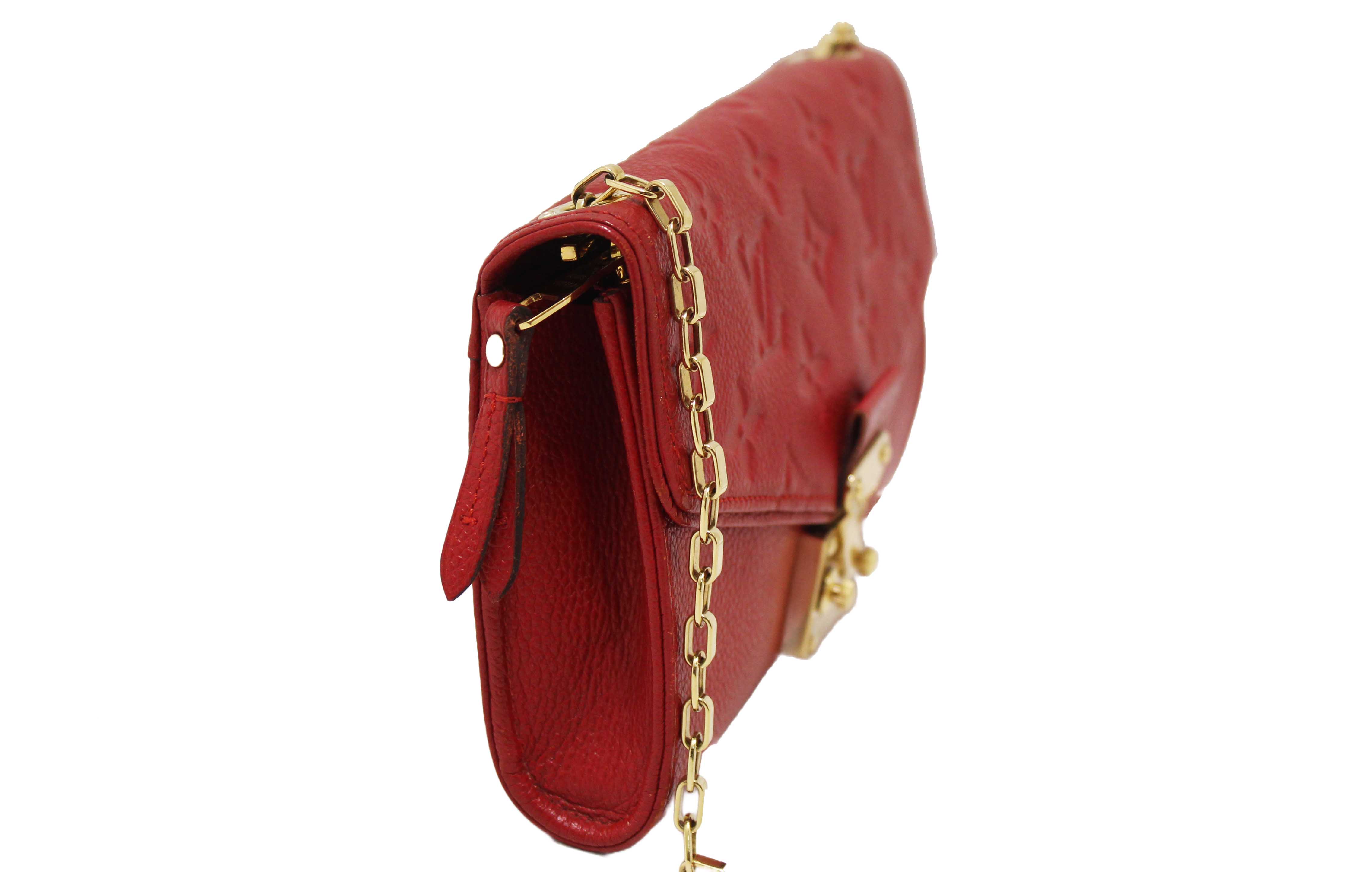 Authentic Louis Vuitton Red Empreinte Leather Saint-Germain Pochette With Chain