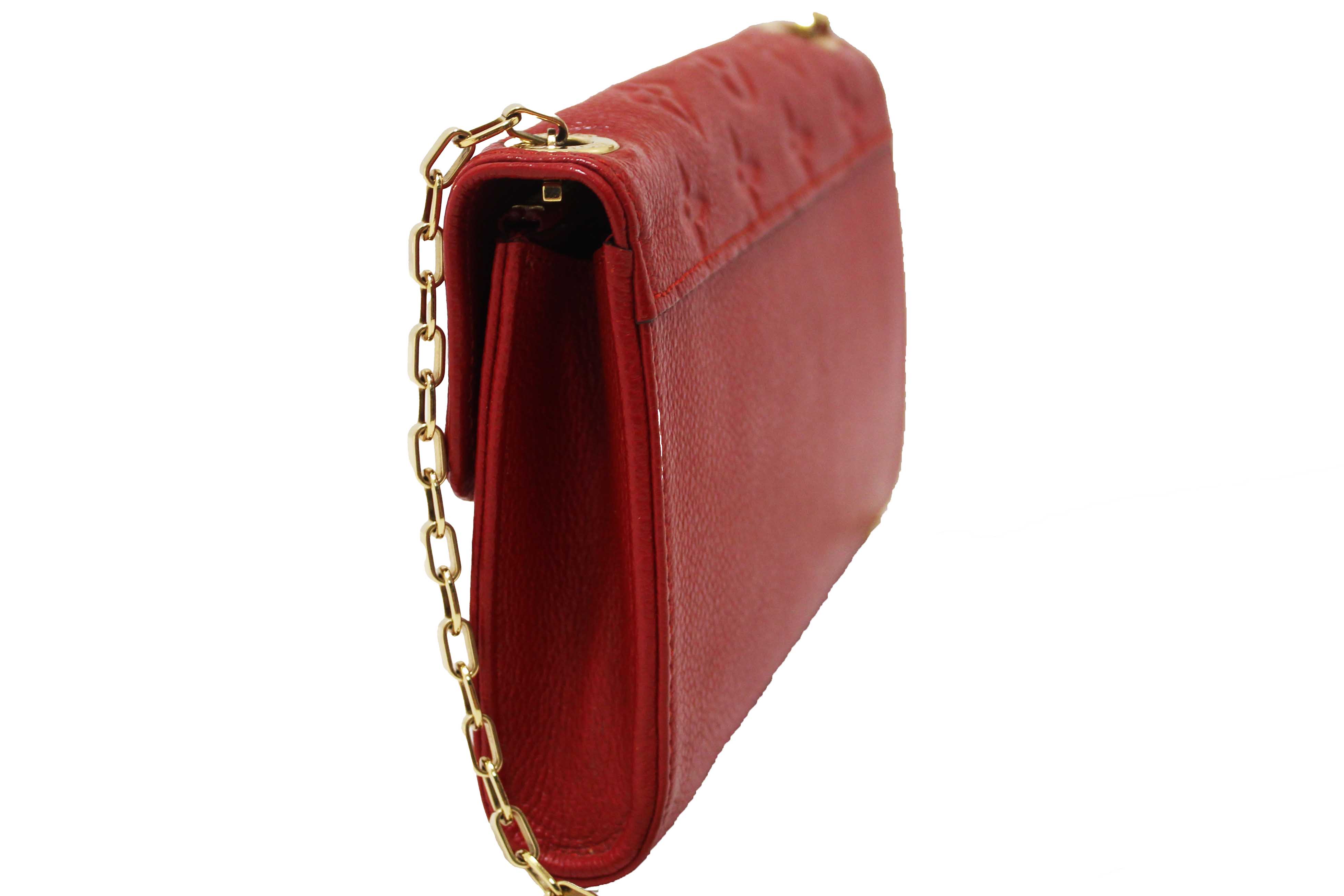 Authentic Louis Vuitton Red Empreinte Leather Saint-Germain Pochette With Chain