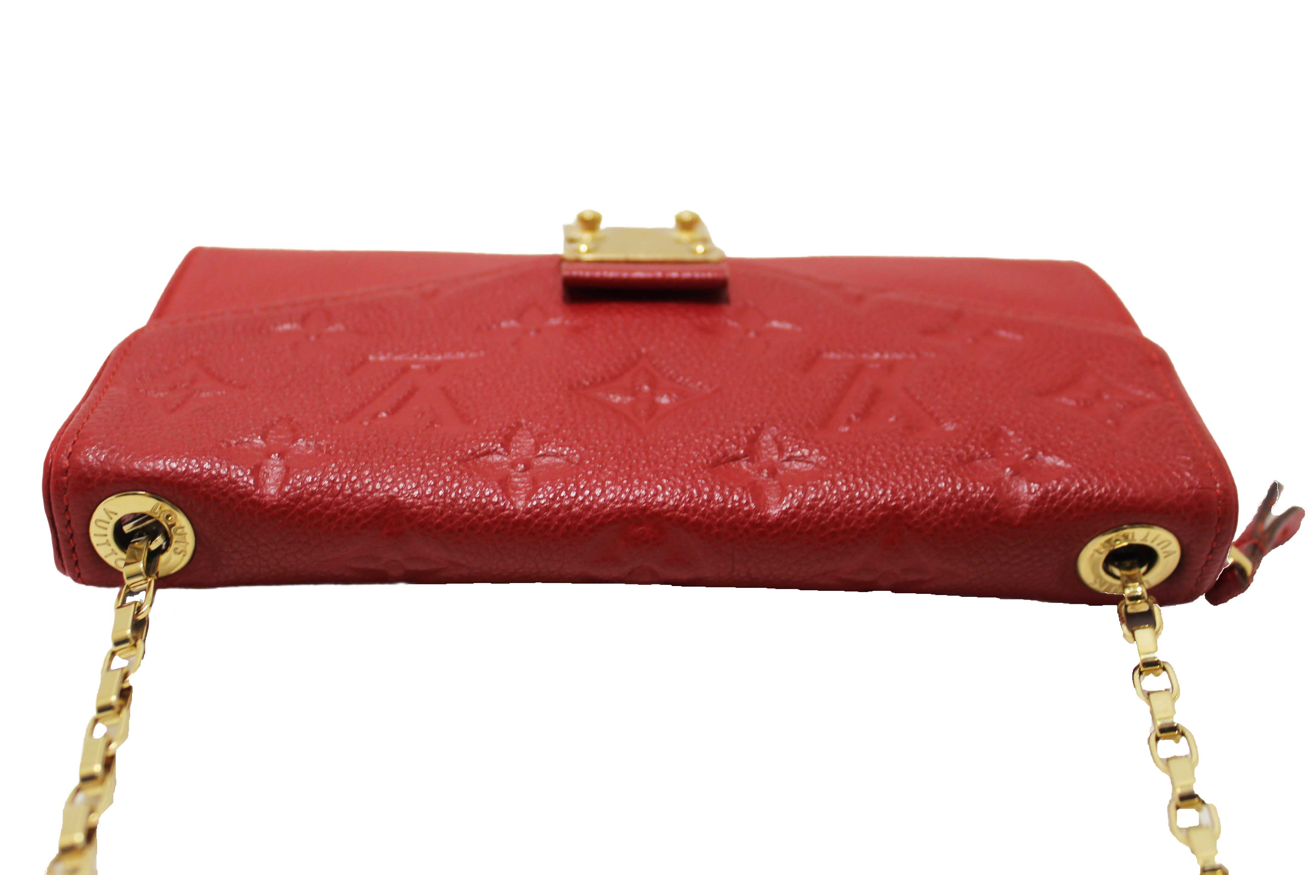 Authentic Louis Vuitton Red Empreinte Leather Saint-Germain Pochette With Chain