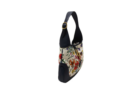 Authentic Gucci Blue Flora Canvas Jackie 1961 Medium Shoulder Bag 550152