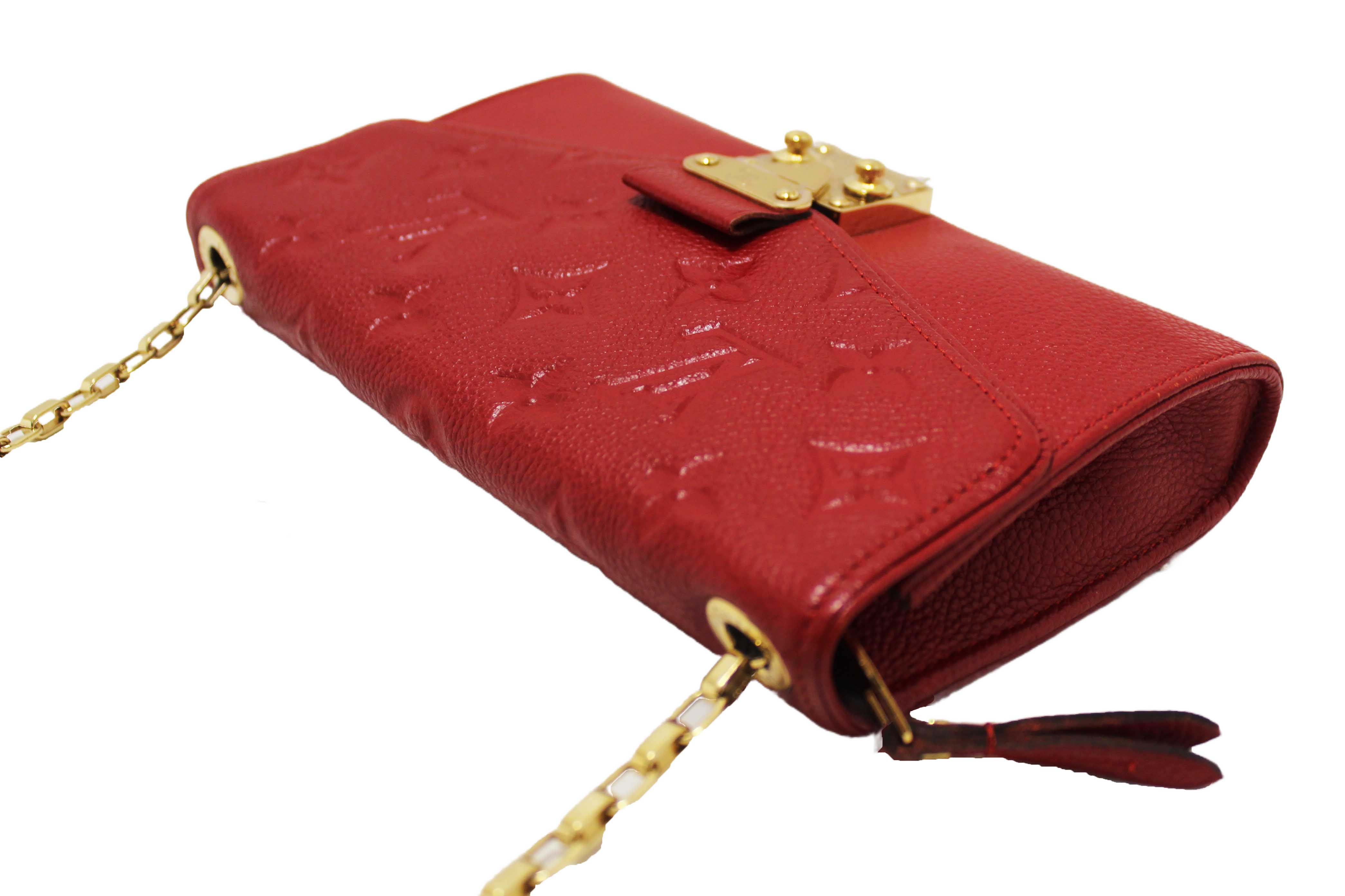 Authentic Louis Vuitton Red Empreinte Leather Saint-Germain Pochette With Chain