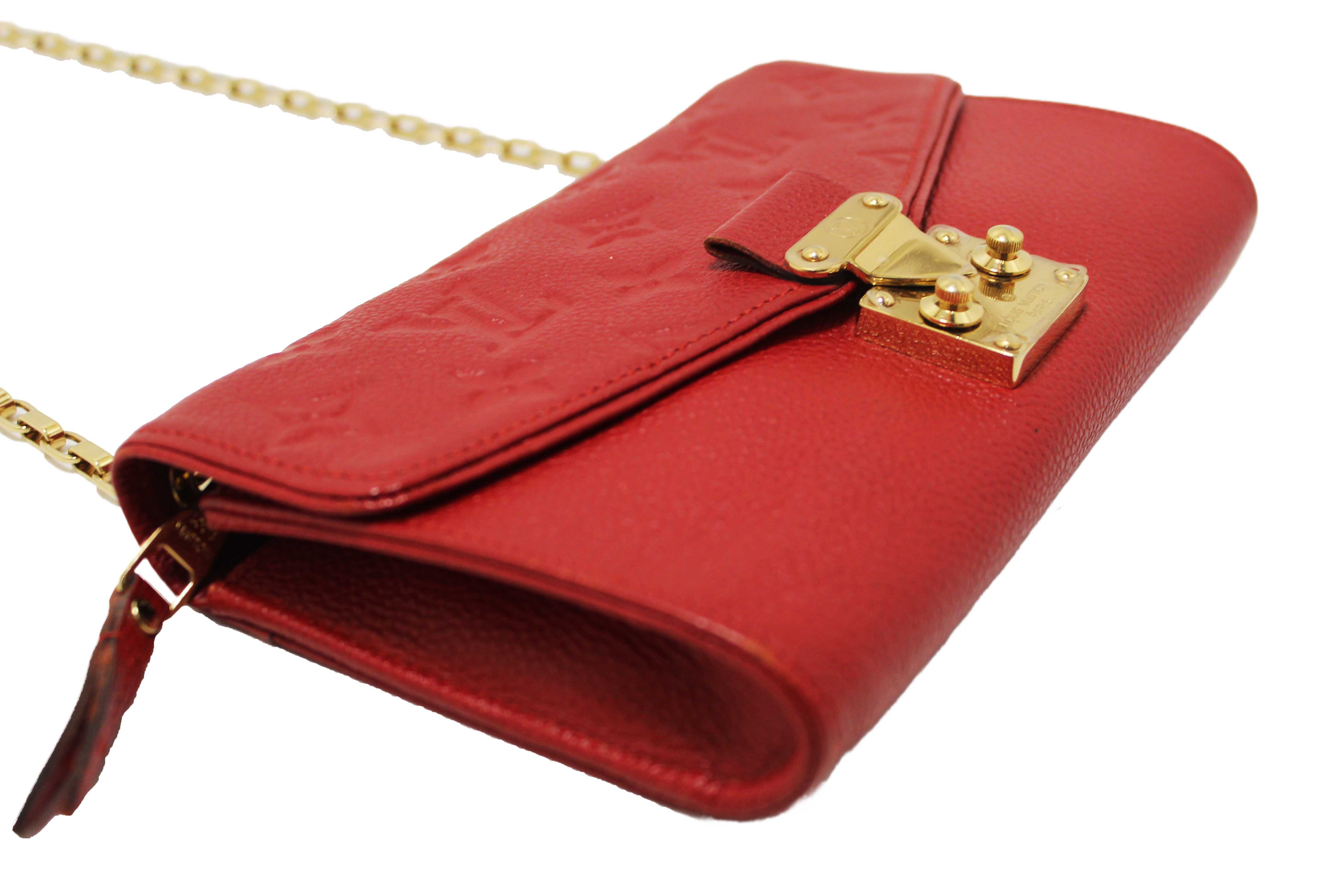 Authentic Louis Vuitton Red Empreinte Leather Saint-Germain Pochette With Chain
