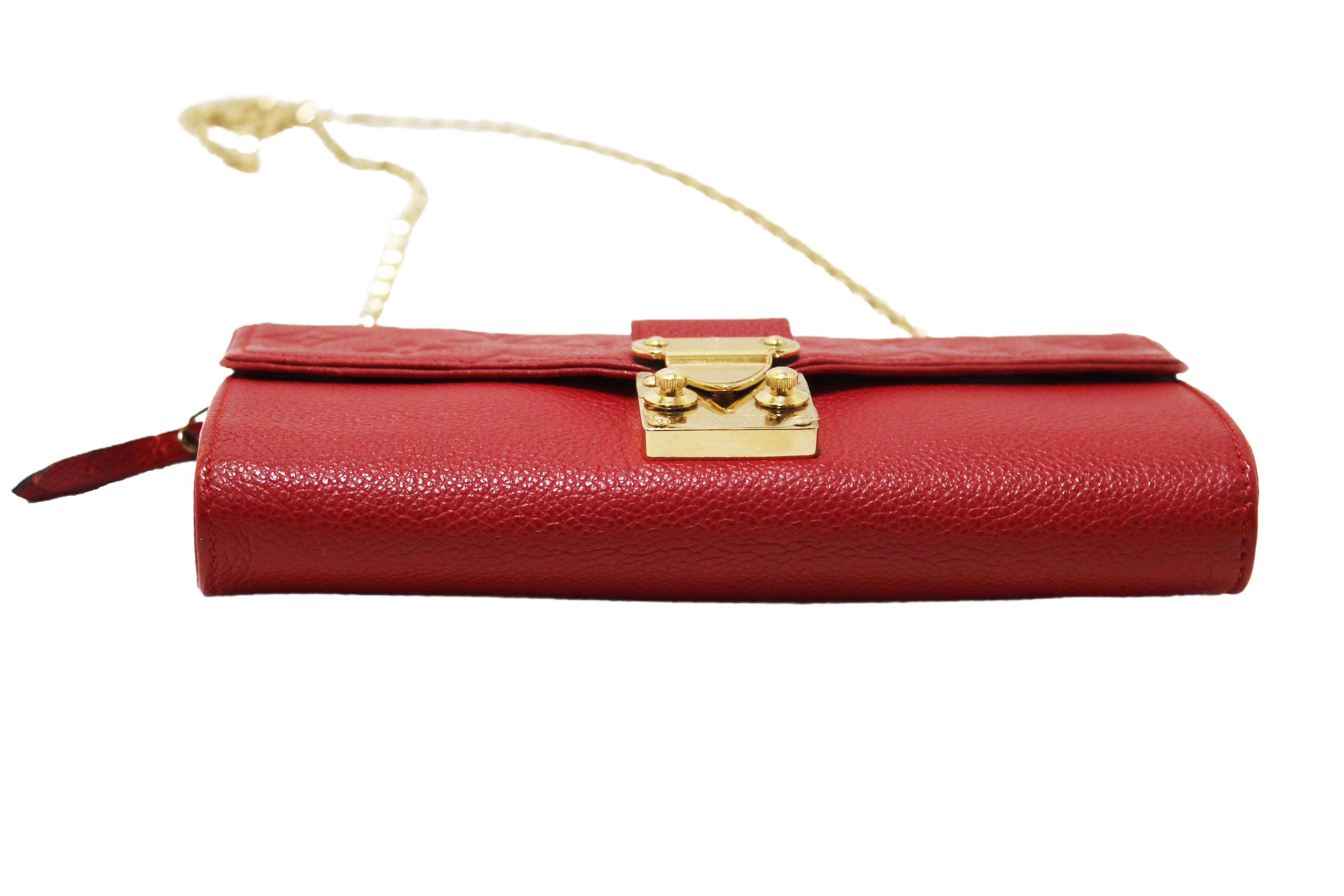 Authentic Louis Vuitton Red Empreinte Leather Saint-Germain Pochette With Chain