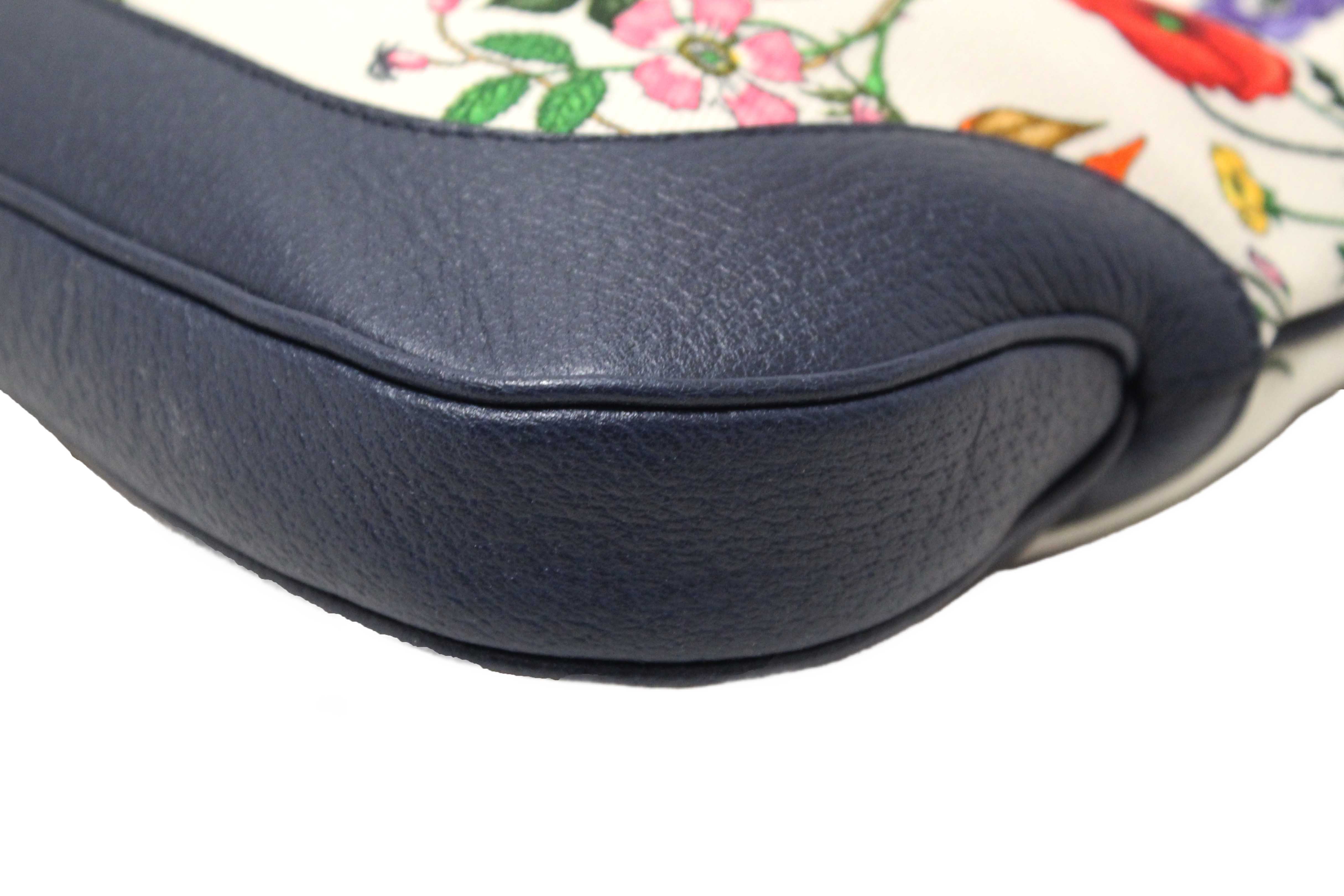Authentic Gucci Blue Flora Canvas Jackie 1961 Medium Shoulder Bag 550152
