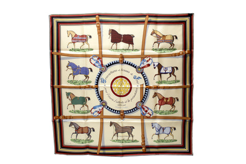 Authentic New Hermes Beige Cream Couvertures Et Tenues Silk Scarf 90cm