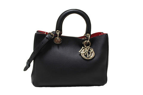 Authentic Christian Dior Black Pebbled Leather Medium Diorissimo Tote Bag
